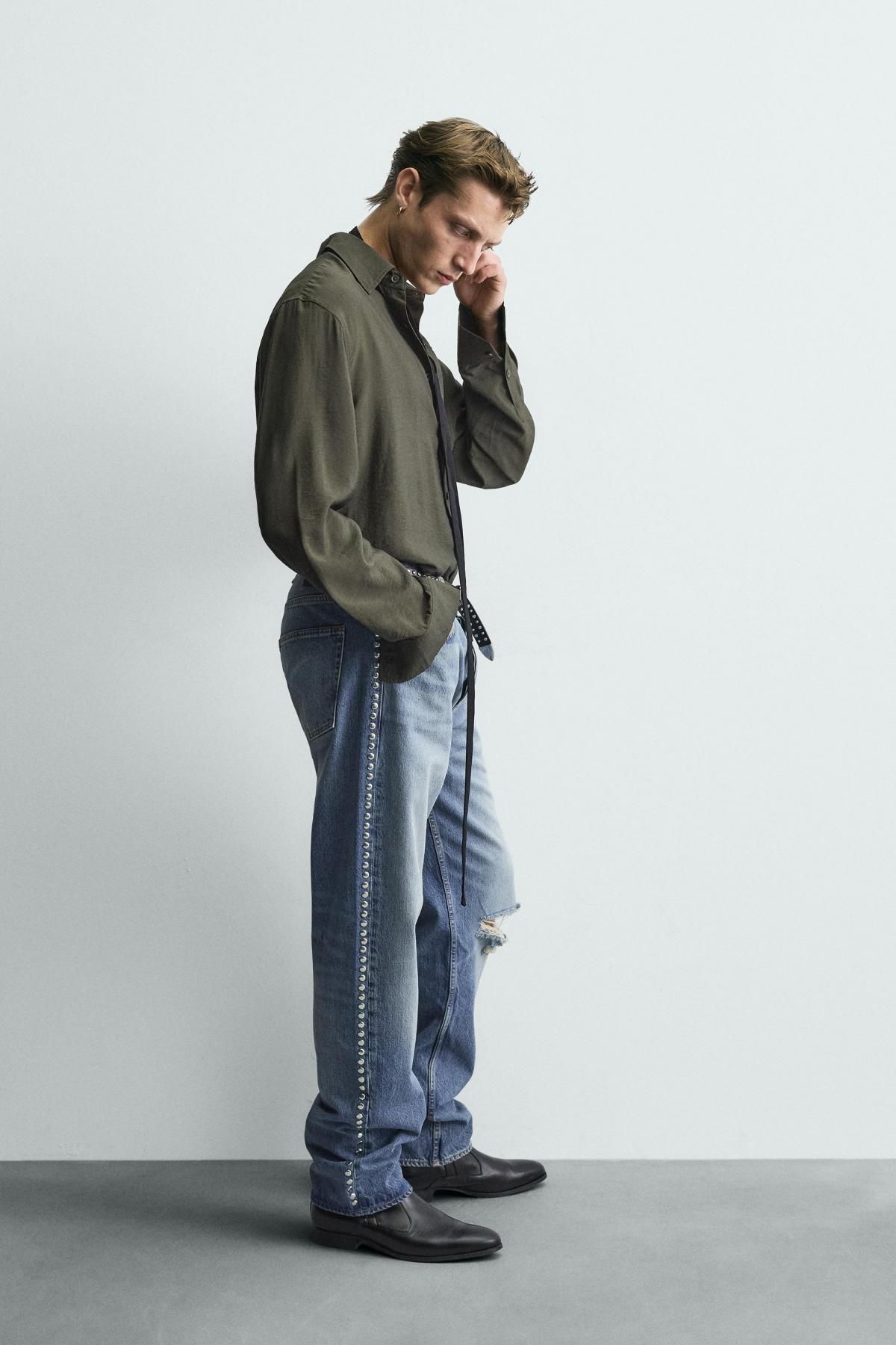 자라 한정판 비즈 자수 릴렉스핏 셔츠 7200/430 DARK KHAKI - 상세 이미지 5