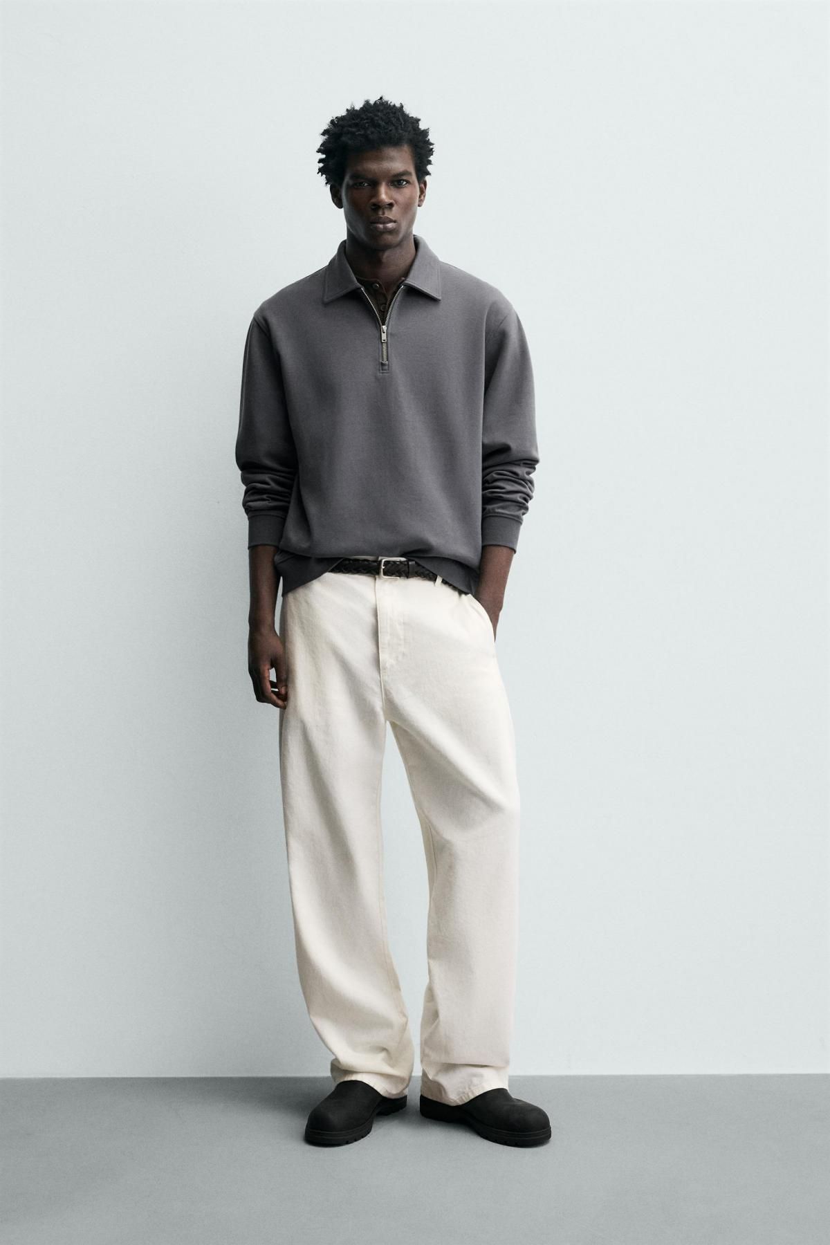 자라 테크니컬 인터록 지퍼넥 폴로 스웨트셔츠 4092/380 BLUE / GREY - 상세 이미지 2