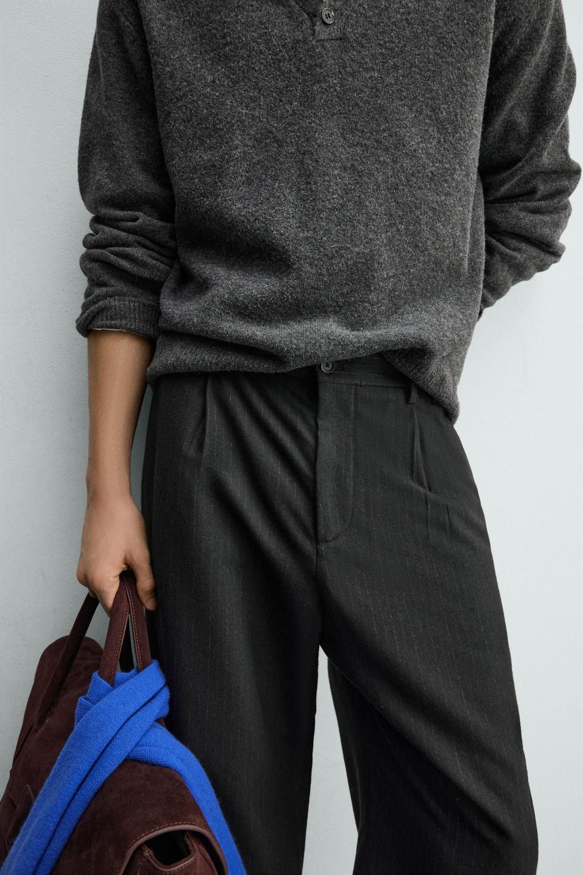 자라 핀스트라이프 플리츠 수트 팬츠 6984/363 DARK GREY - 상세 이미지 4