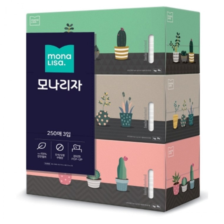 모나리자 사각미용티슈 곽티슈 각휴지 250매X3개입 - 상품 이미지