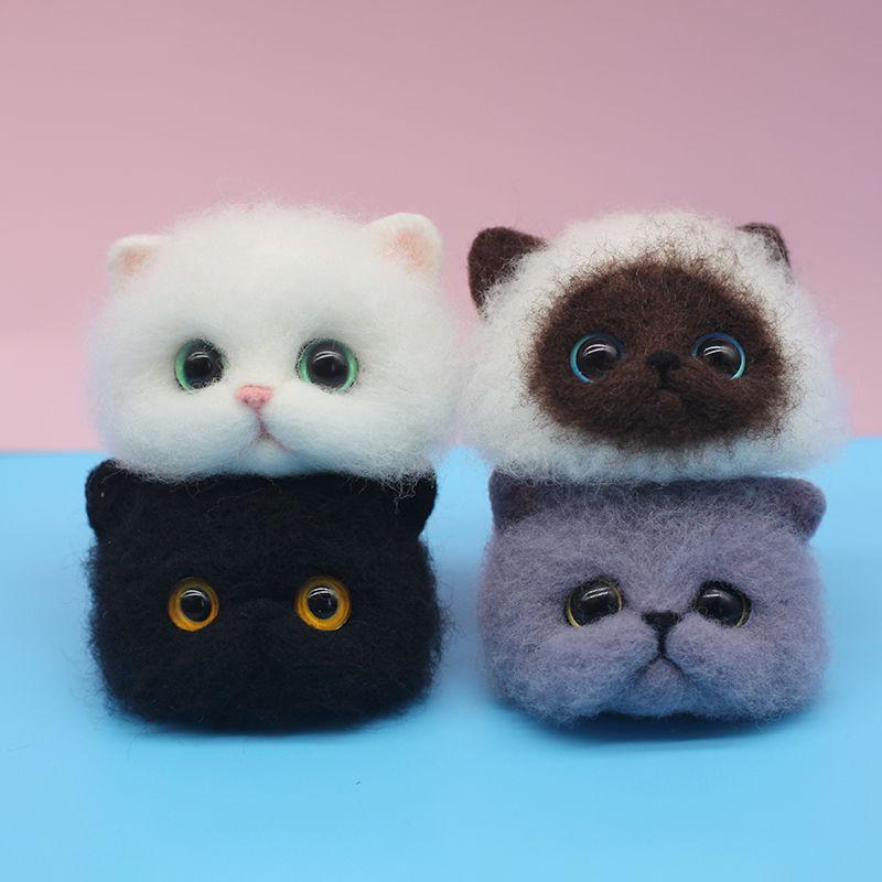 양모 DIY 재료 고양이 인형 만들기 키링 선물 블루캣(열쇠고리+도구) - 메인 이미지