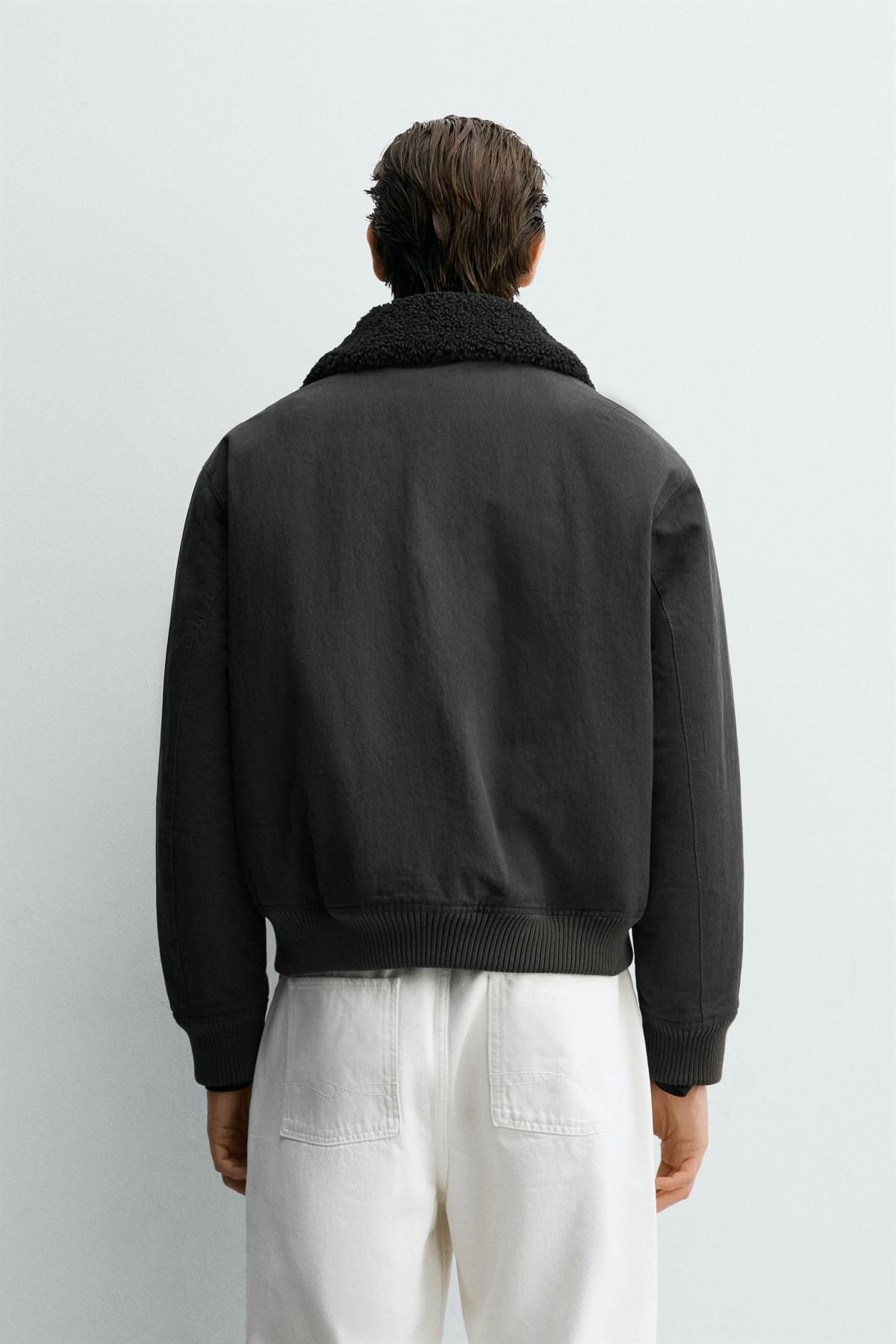 자라 배색 칼라 크롭 블랙 봄버 재킷 0155/170 ANTHRACITE GREY - 상세 이미지 4