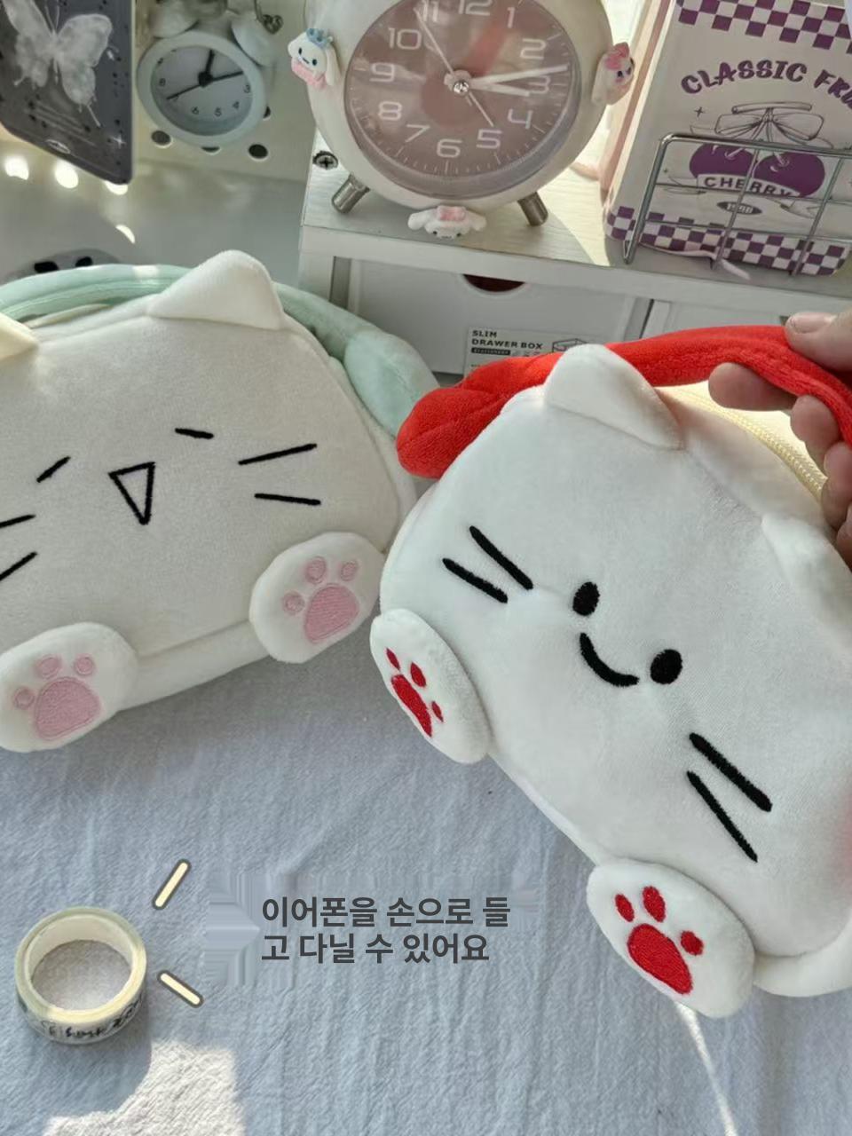 헬로 대용량 펜 파우치 학생용 귀여운 고양이 그레이 헤드폰 캣 - 상세 이미지 2