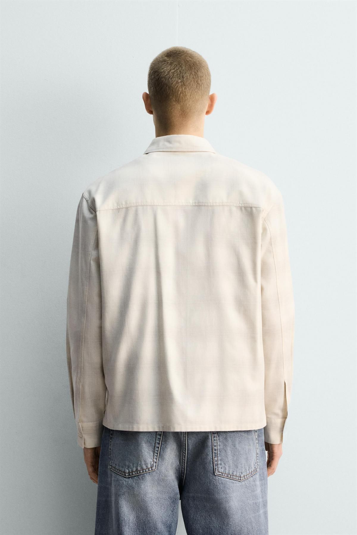 자라 오버핏 체크 코튼 긴팔 셔츠 포켓 6982/338 WHITE / GREY - 상세 이미지 4