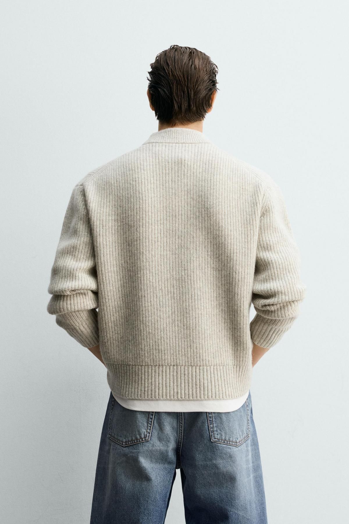 자라 오트밀 텍스처 울 혼방 스웨터 2893/350 LIGHT GREY - 상세 이미지 4