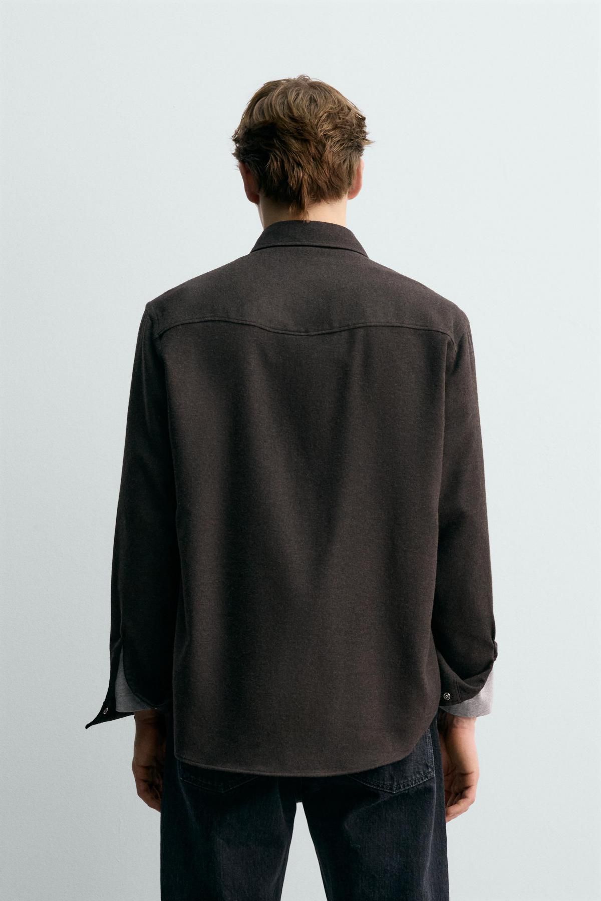 자라 울 혼방 웨스턴 긴팔 셔츠 X 아론 레빈 4046/111 DARK BROWN - 상세 이미지 4