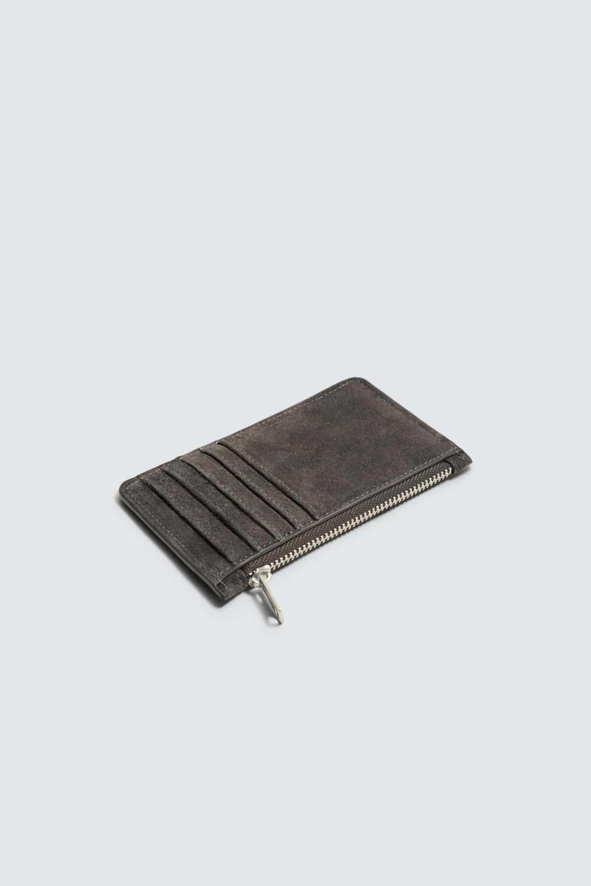 자라 프리미엄 레더 스웨이드 카드지갑 3802/720 GREY - 상세 이미지 2