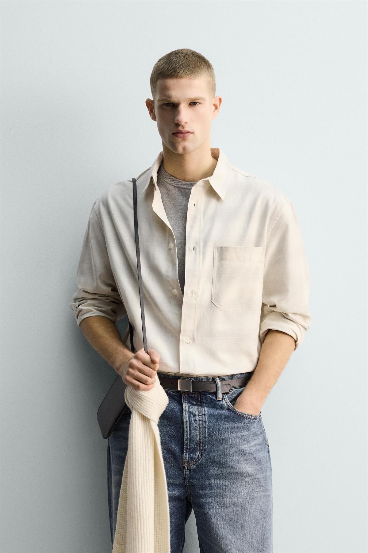 자라 오버핏 체크 코튼 긴팔 셔츠 포켓 6982/338 WHITE / GREY - 상세 이미지 3