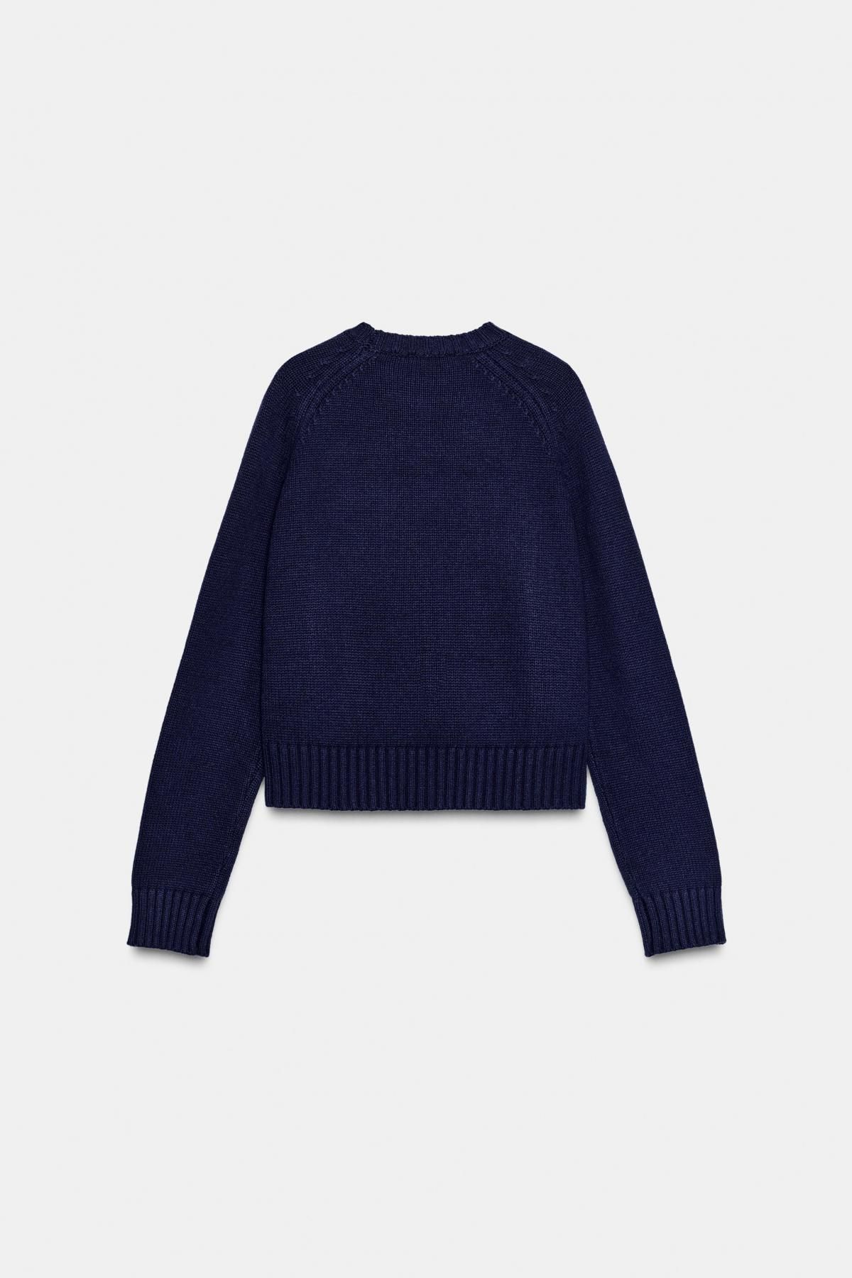 자라 레트로 라운드넥 니트 스웨터 3920/976 NAVY BLUE - 상세 이미지 3