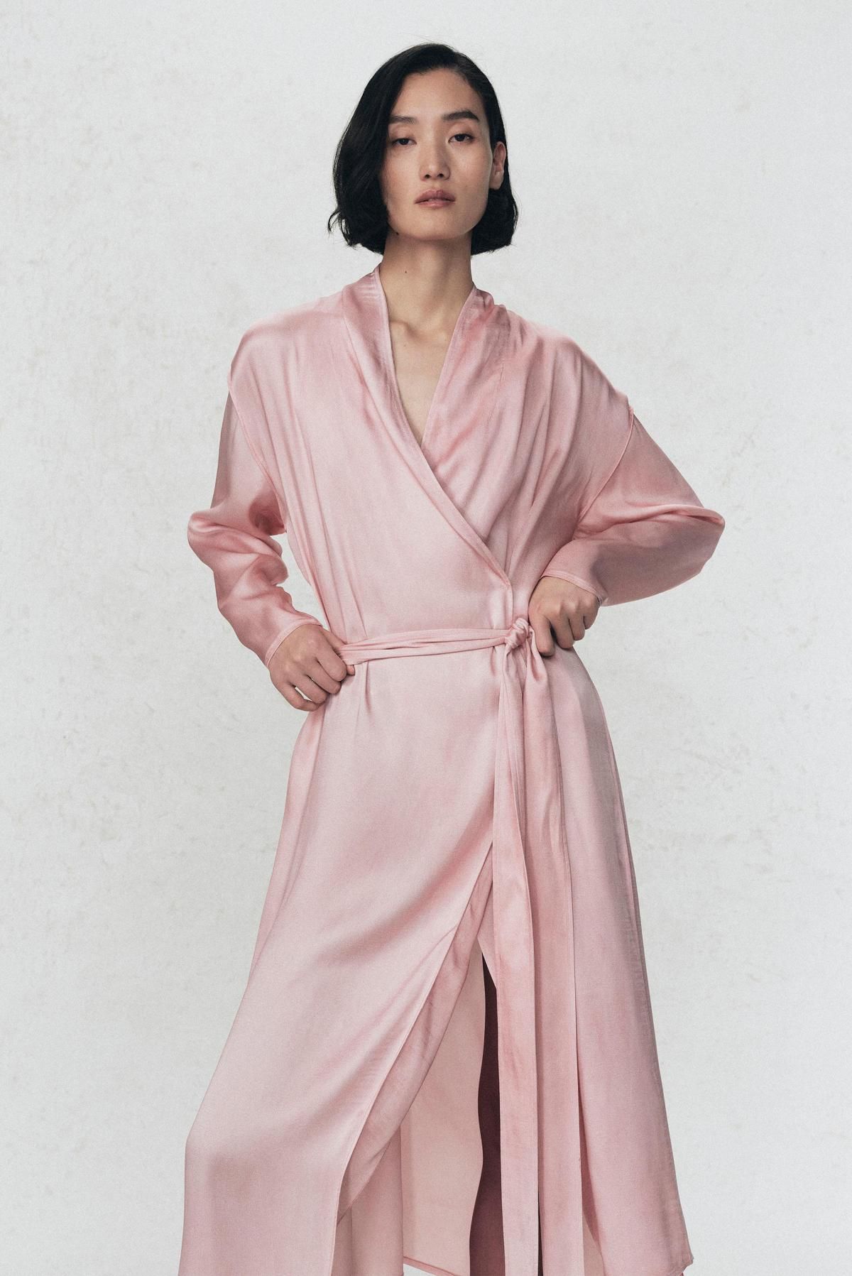 자라 페미닌 새틴 벨트 미디 원피스 9751/710 PINK - 상세 이미지 5