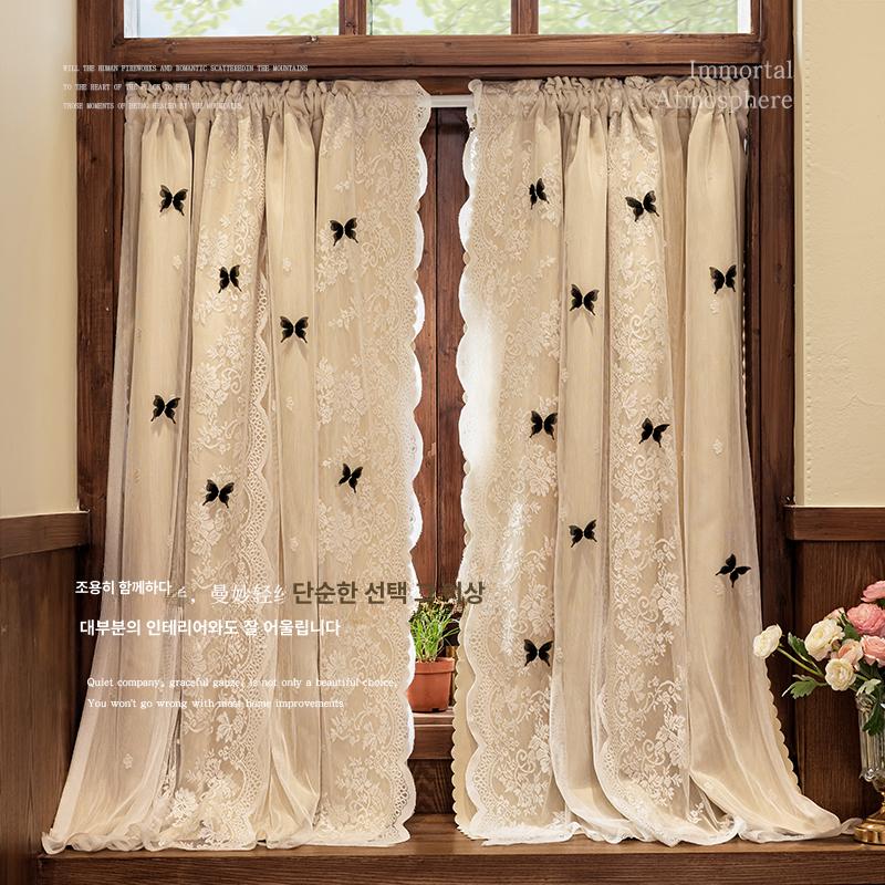 프린세스 레이스 이중 암막 침실 거실 프렌치 스타일 크림 이중층 봉 포함 200x높이 270cm
