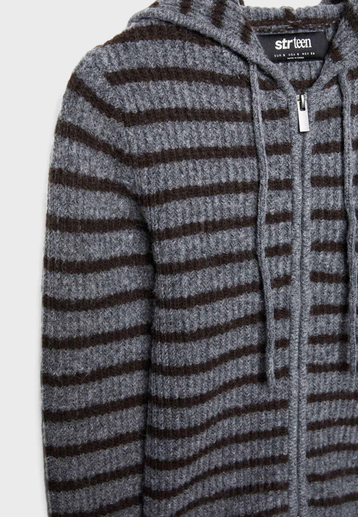 스트라디바리우스 스트라이프 니트 집업 후드 재킷 7571/645 DARK GREY - 상세 이미지 3