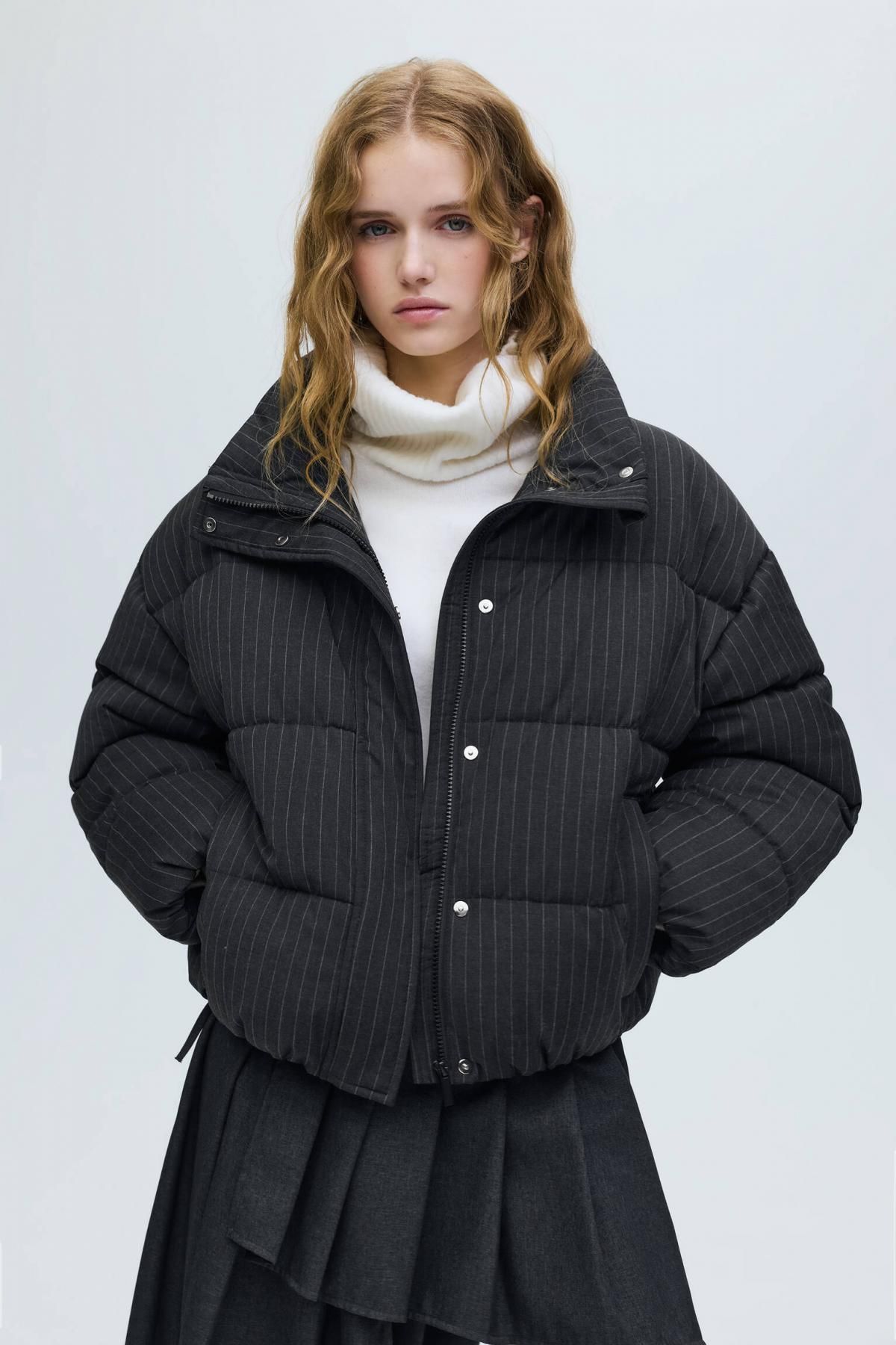 풀앤베어 테크니컬 핀스트라이프 숏 패딩 재킷 7700/378 MEDIUM GREY - 상세 이미지 3