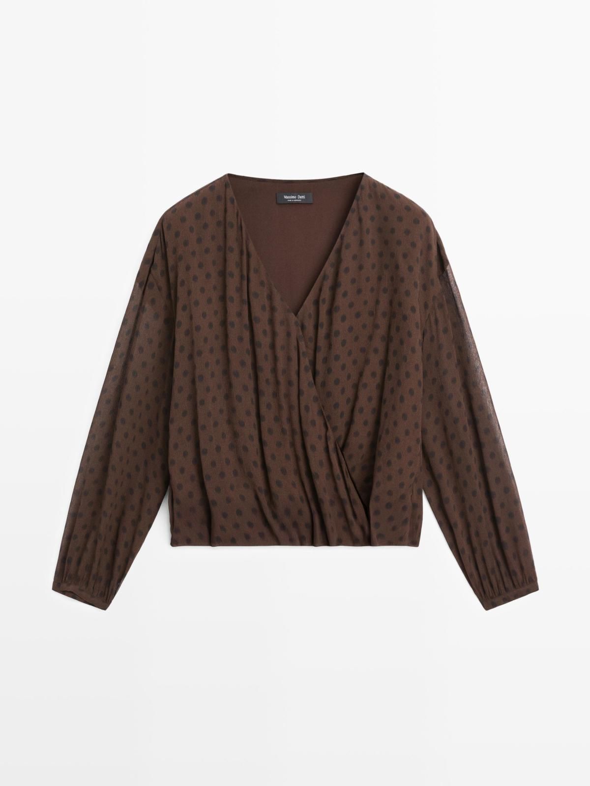 마시모두띠 폴카도트 드레이프 랩 블라우스 브라운 5219/687 BROWN - 상품 이미지