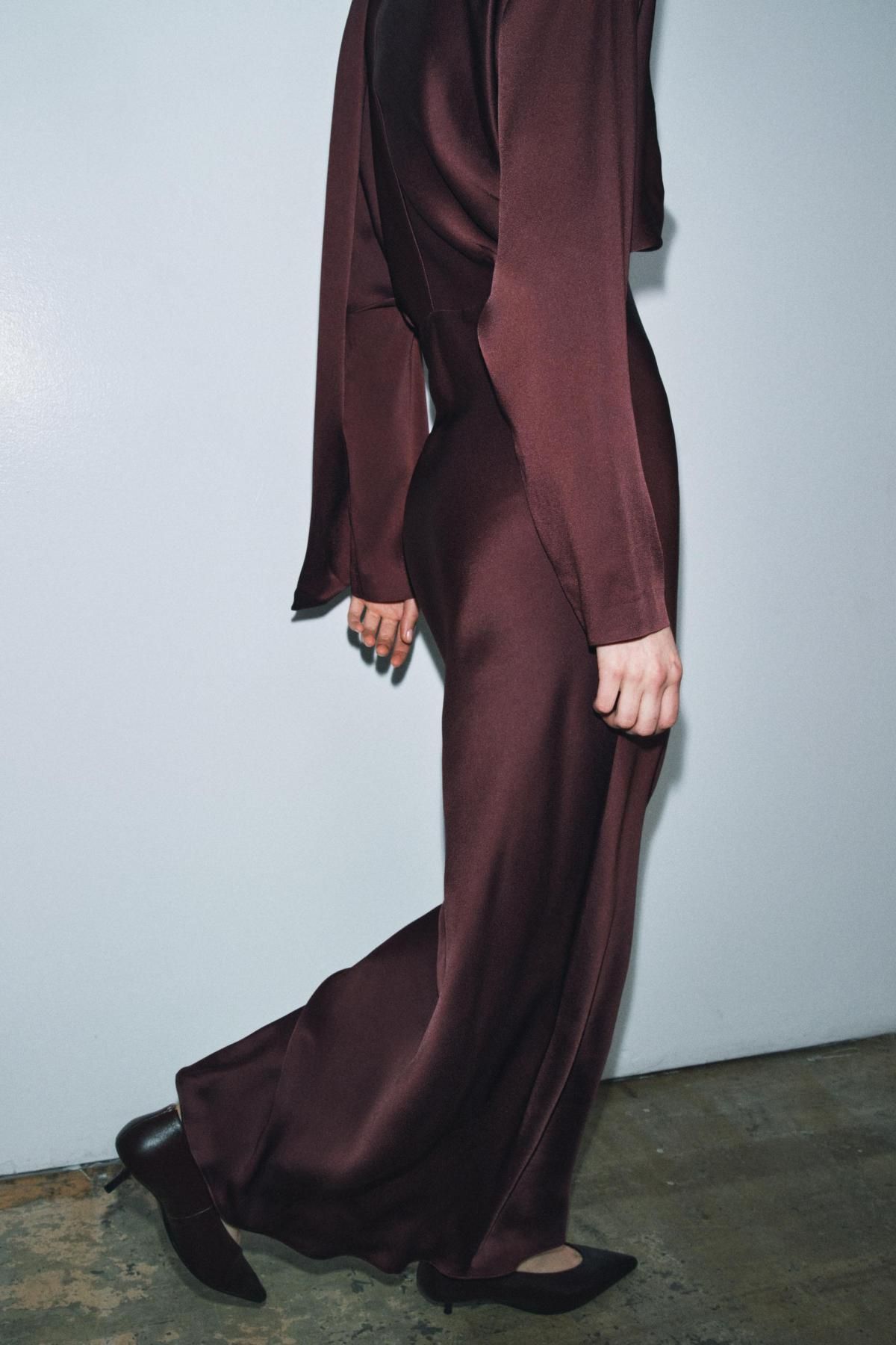 자라 한정판 새틴 롱 스카프 원피스 버건디 9973/789 BURGUNDY - 상세 이미지 4