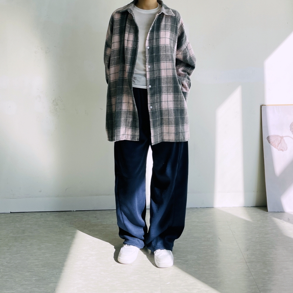 체크남방 체크셔츠 겨울 여성 오버핏 박시 남방 - 상세 이미지 4