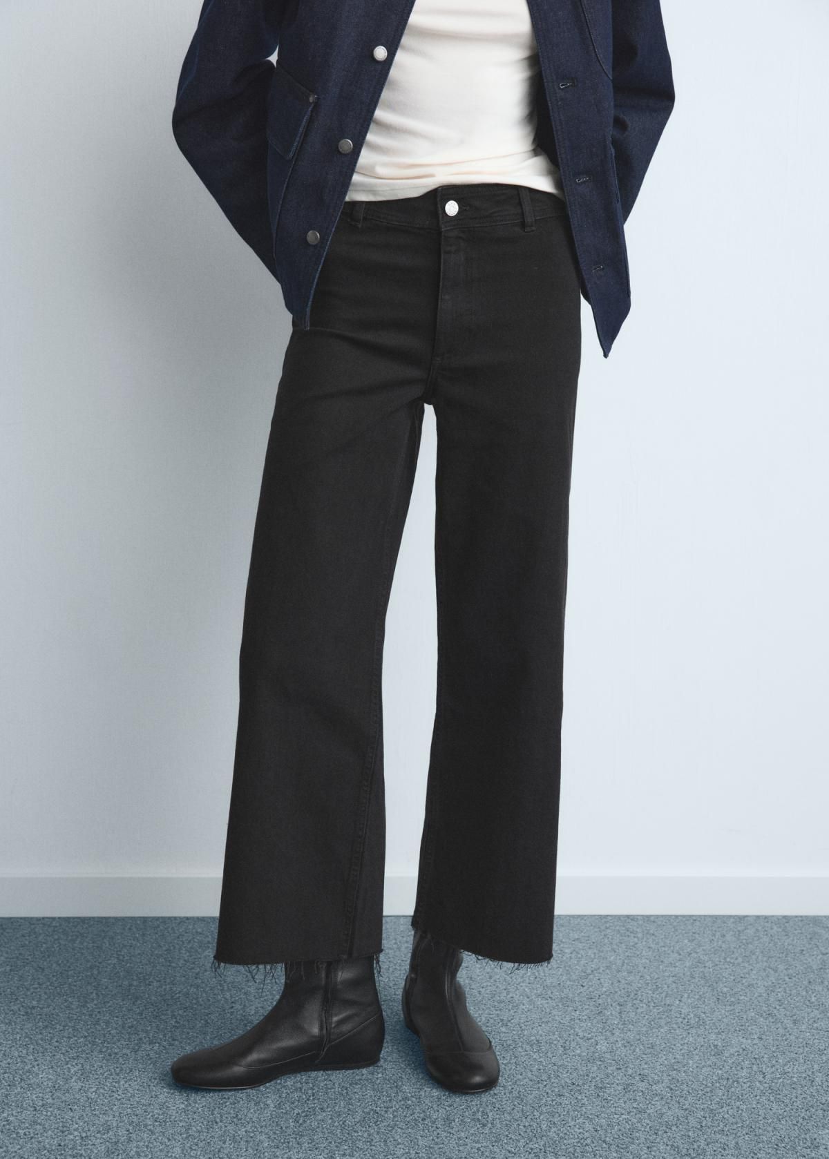 망고 와이드핏 하이웨이스트 큐롯 데님 팬츠 27011206 DENIM NEGRO - 상품 이미지