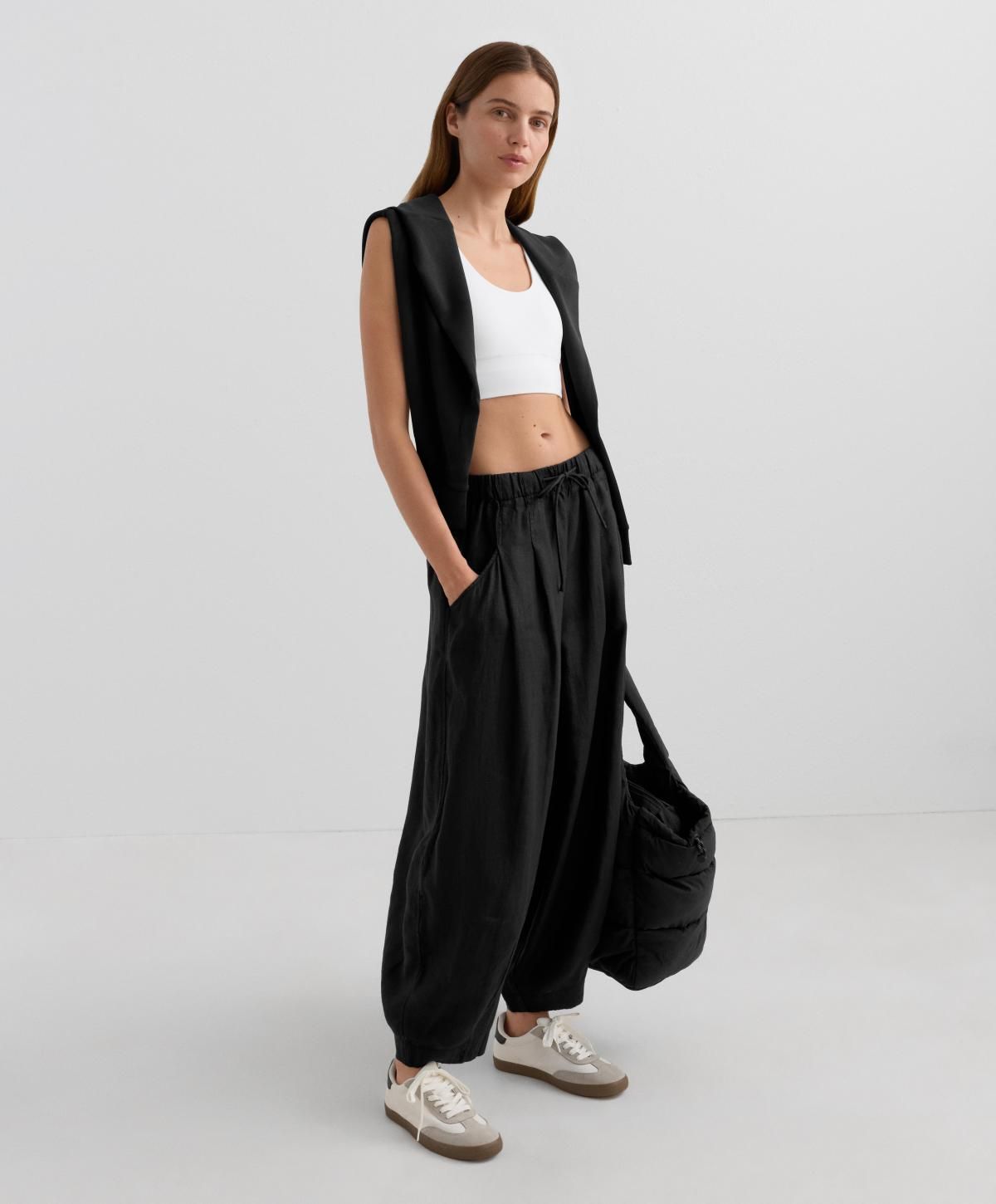 오이쇼 린넨 와이드 벌룬 팬츠 밴딩 4093/873 BLACK - 상세 이미지 5