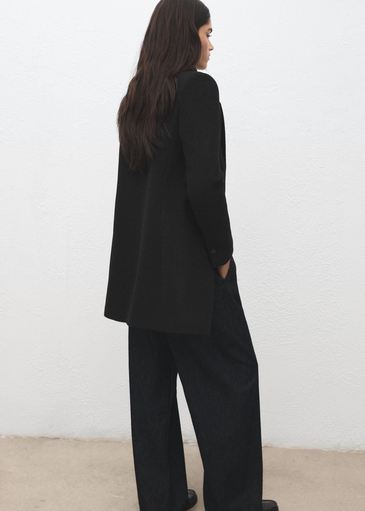 망고 울믹스 더블버튼 롱코트 블랙 27081184 NEGRO - 상세 이미지 4
