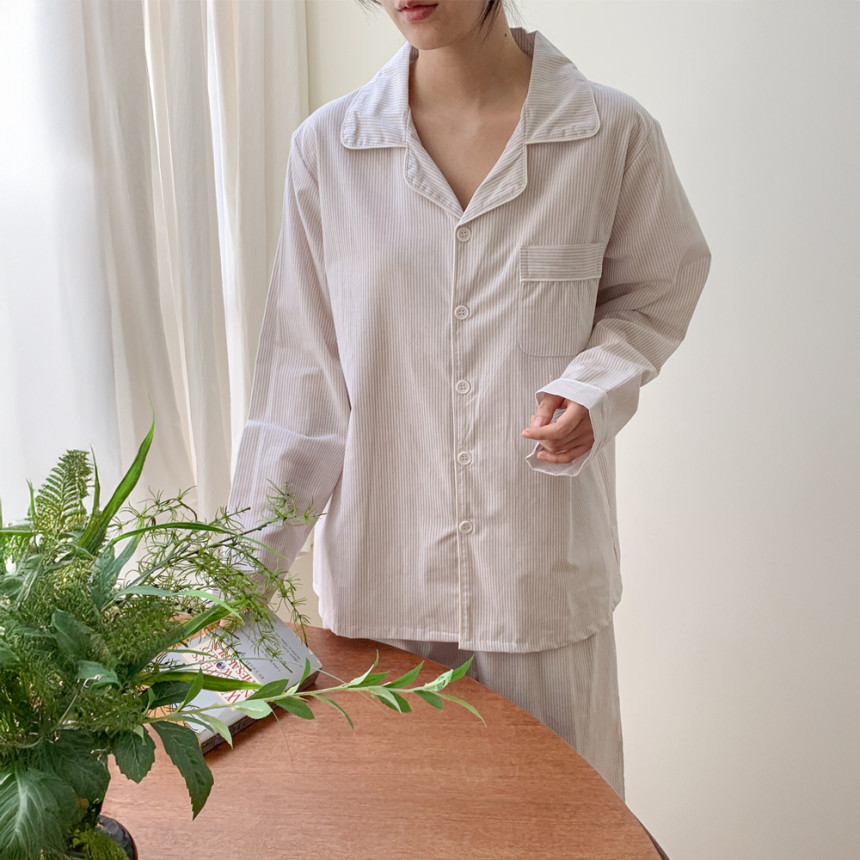 여성 순면 긴팔잠옷 스트라이프 봄 가을 파자마세트