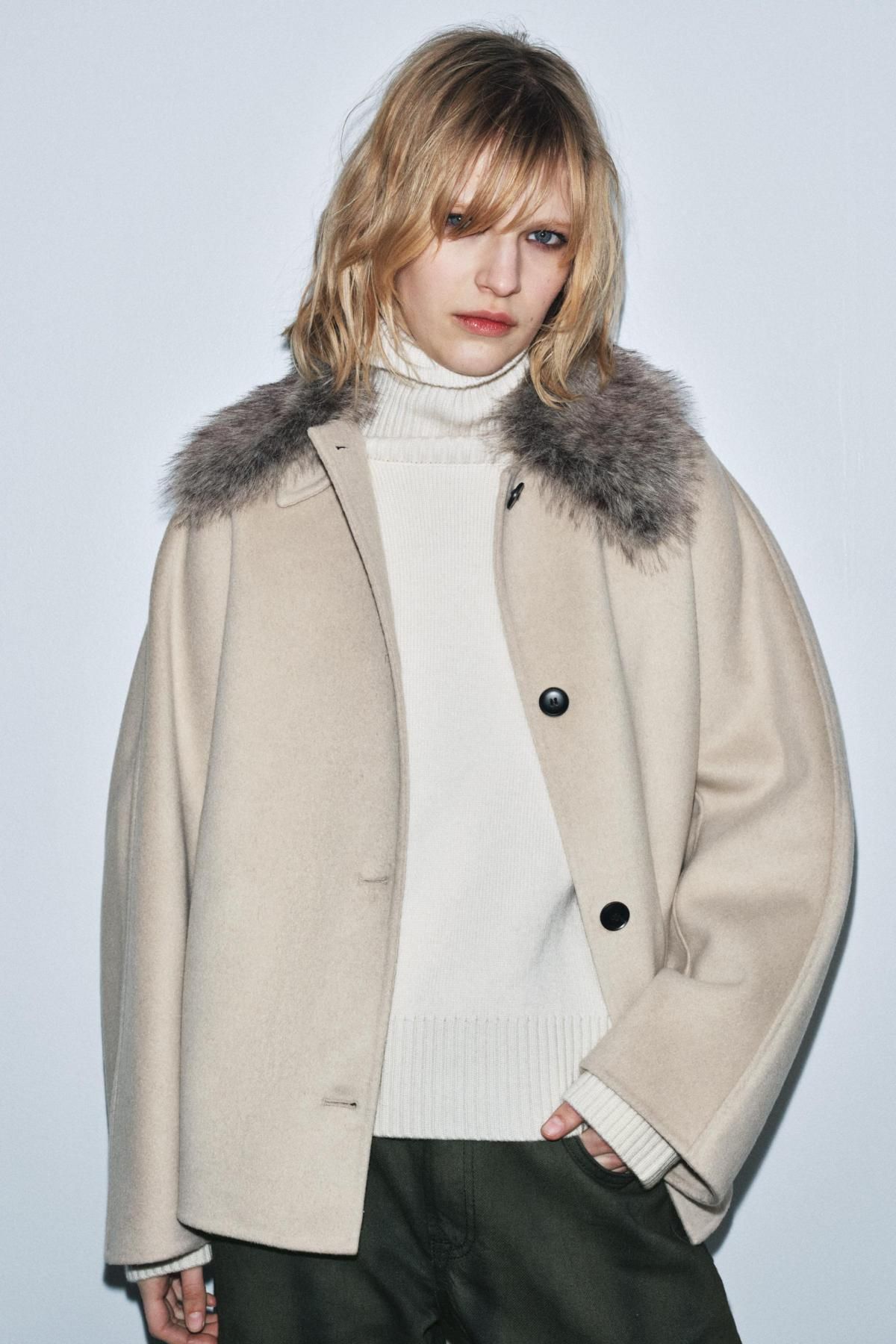 자라 울블렌드 퍼카라 테일러드 재킷 7522/300 BEIGE - 상세 이미지 3