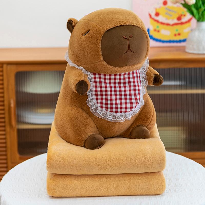 카피바라 귀여운 담요 이불 겸용 사무실 낮잠용 인형 핑크 스카프 베개만 - 상품 이미지