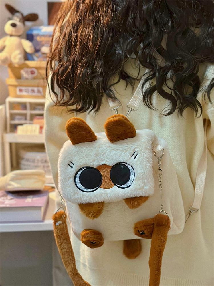 귀여운 고양이 미니 백팩 숄더백 가을겨울 가방 오프화이트 - 상세 이미지 4