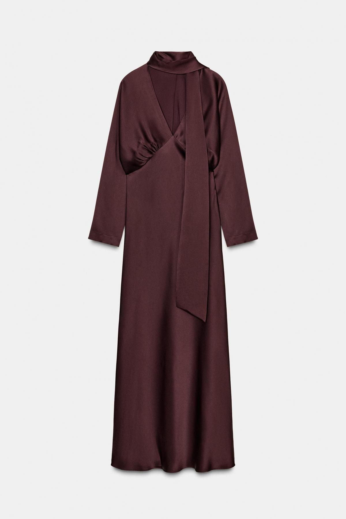 자라 한정판 새틴 롱 스카프 원피스 버건디 9973/789 BURGUNDY - 상품 이미지