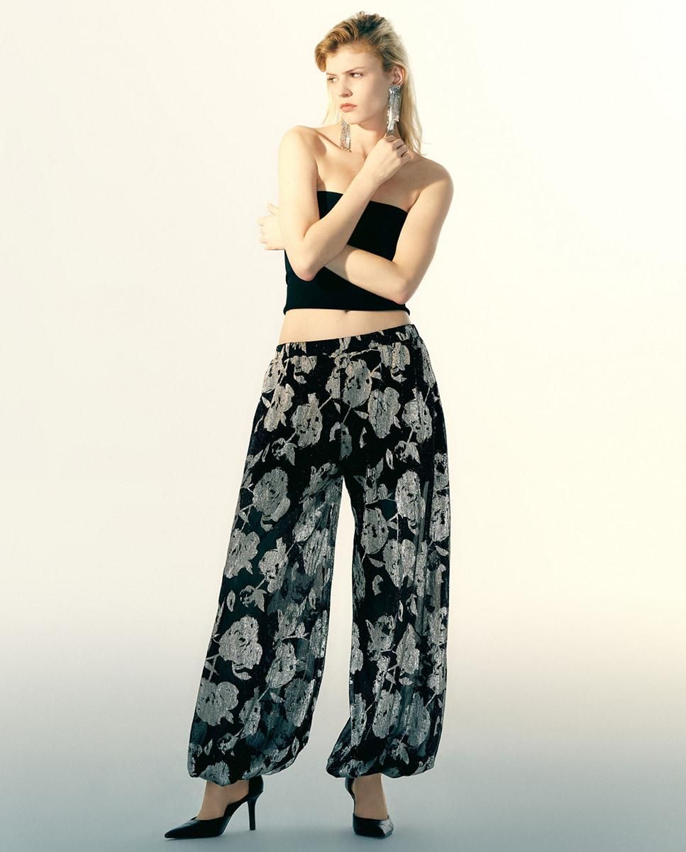 스페라 플라워 패턴 와이드 배기 팬츠 블랙 56262111109 NEGRO - 상세 이미지 2