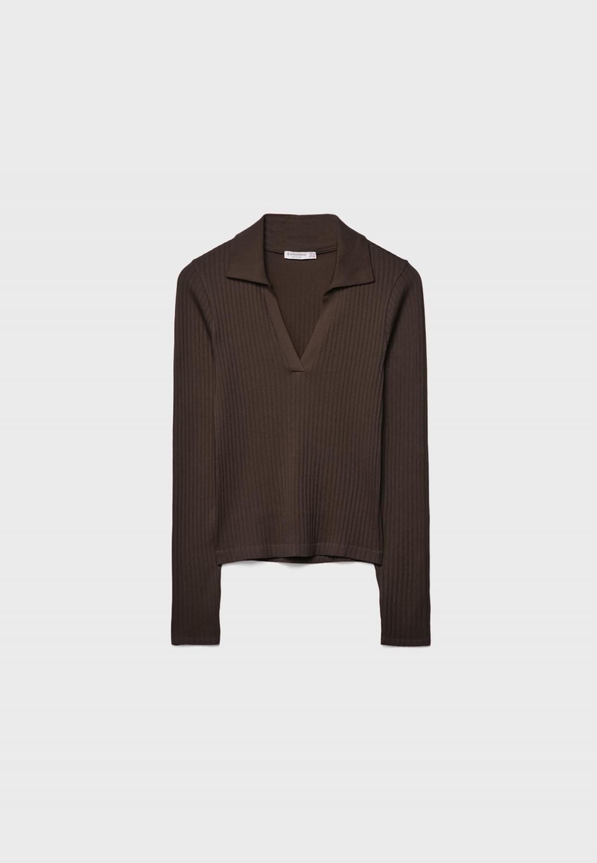 스트라디바리우스 심리스 브이넥 폴로 긴팔 티셔츠 6537/920 BROWN - 상품 이미지