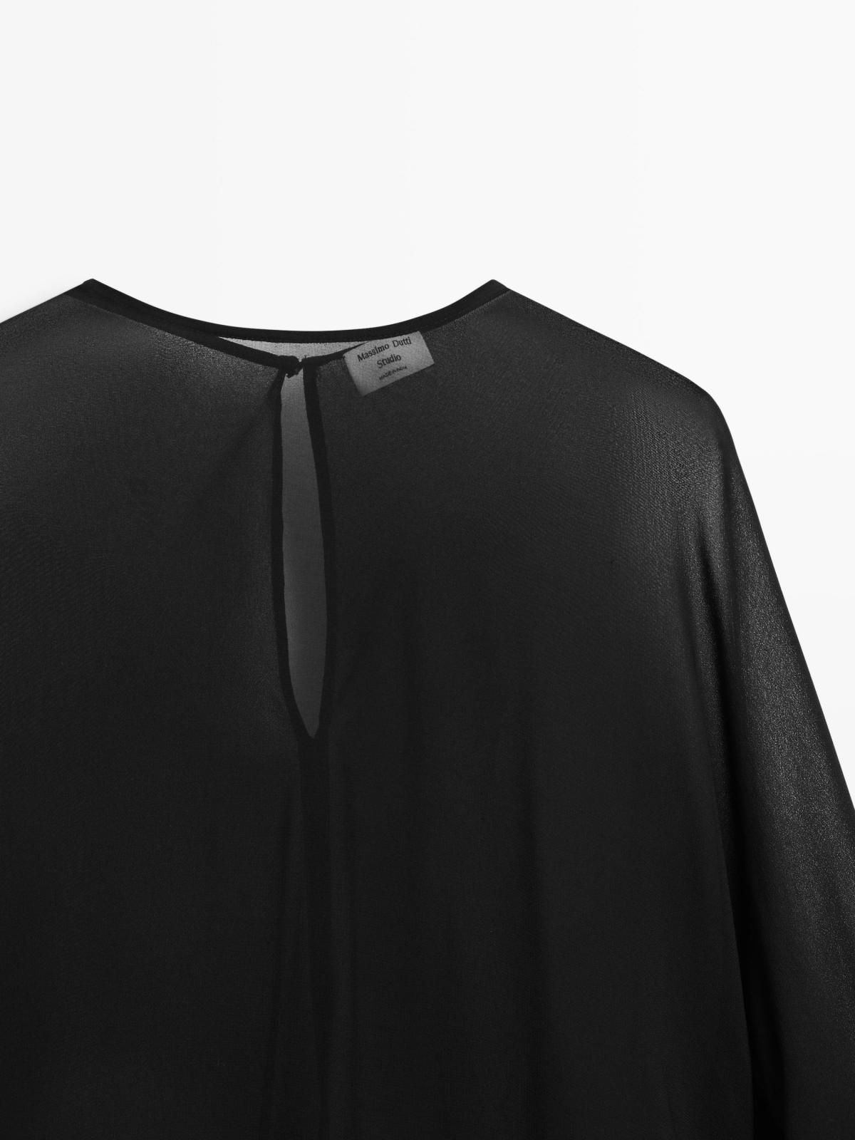 마시모두띠 시스루 플로우 케이프 블라우스 9601/950 BLACK - 상세 이미지 3