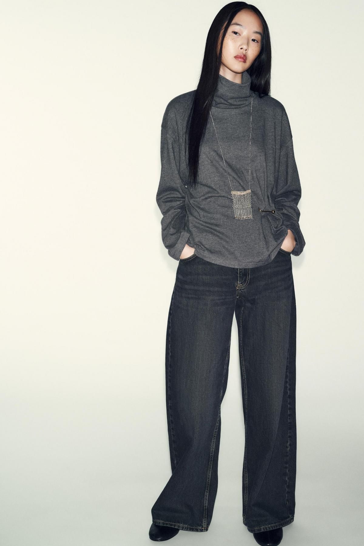 자라 하이넥 메탈 디테일 소프트 니트 탑 0264/622 DARK GREY - 상세 이미지 2