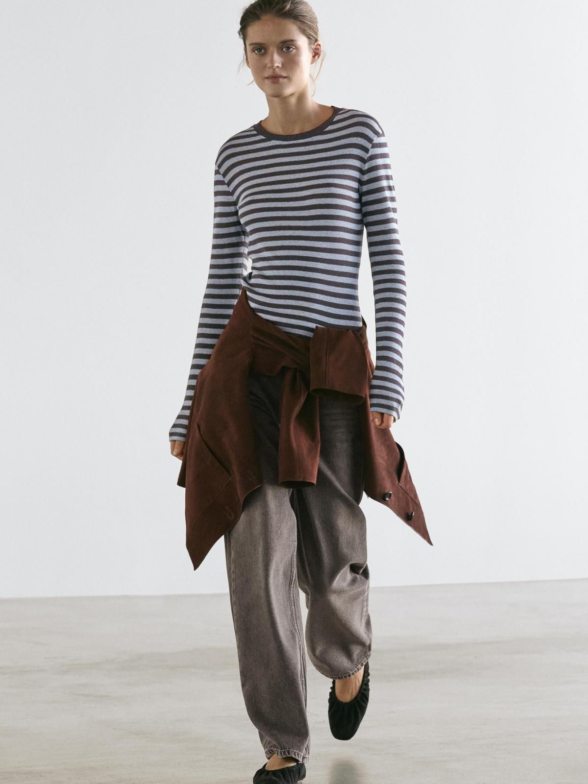 마시모두띠 스트라이프 코튼블렌드 긴팔 티셔츠 6286/106 BROWN - 상세 이미지 4