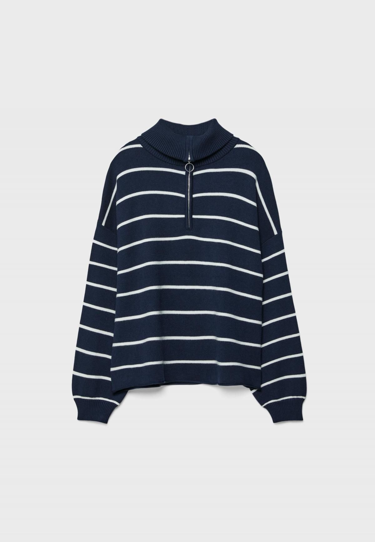 스트라디바리우스 스트라이프 지퍼넥 니트 스웨터 5022/431 NAVY BLUE - 상품 이미지