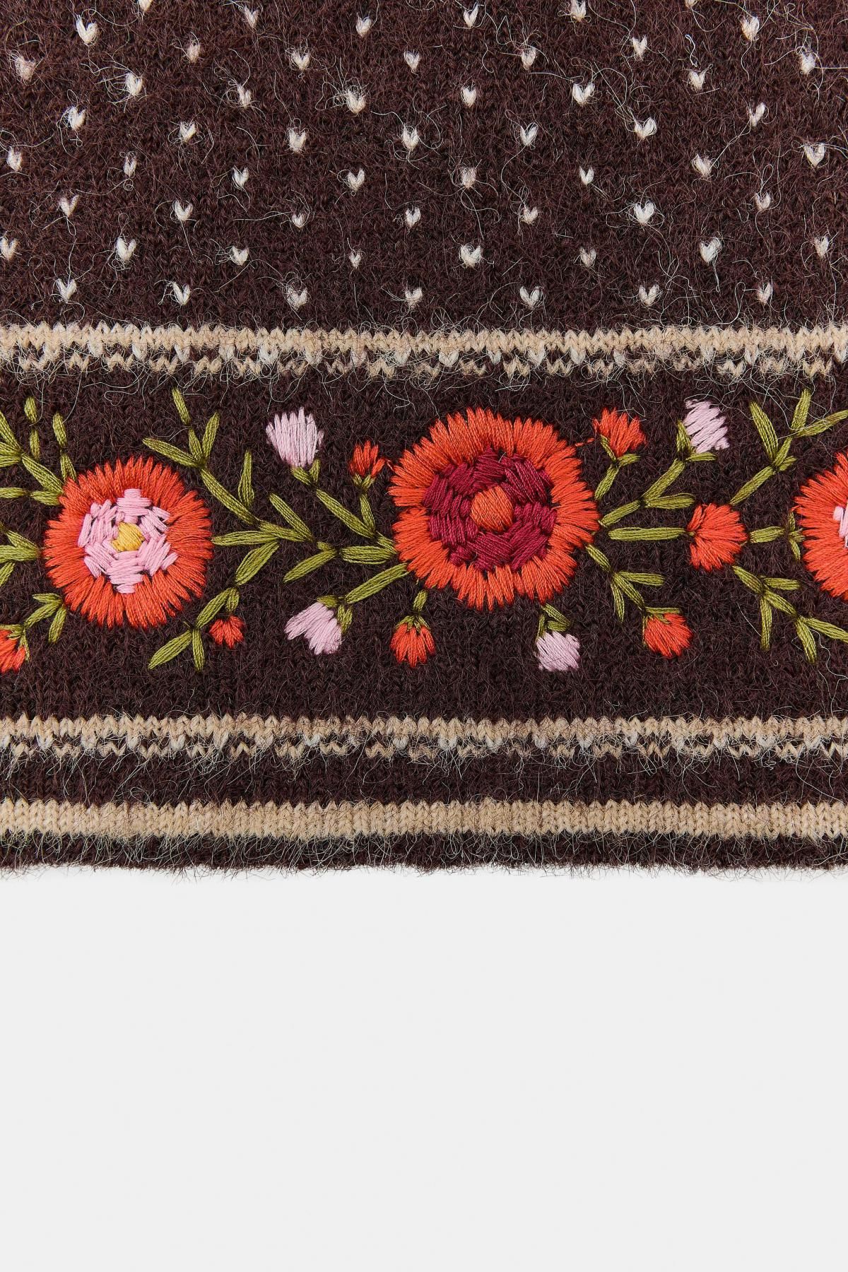 자라 플라워 자수 울 혼방 비니 3920/899 BROWN - 상세 이미지 3