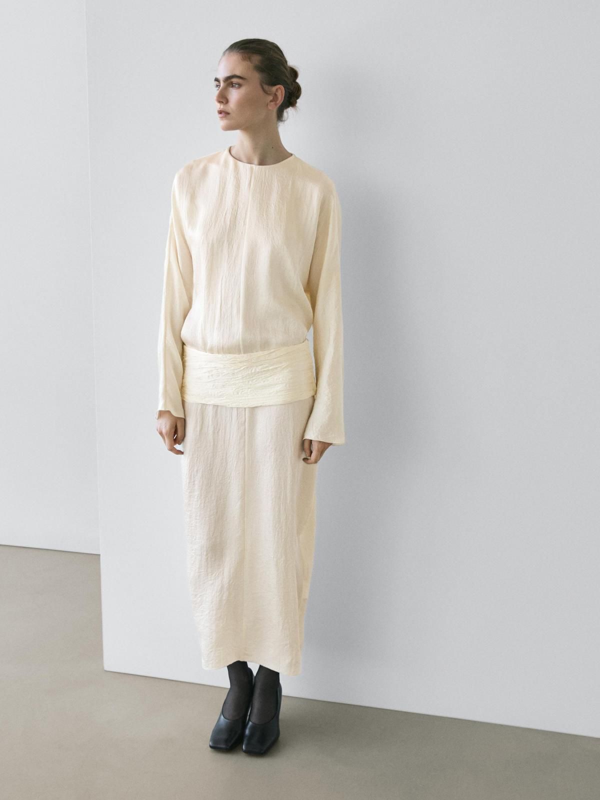 마시모두띠 새시 벨트 미디 원피스 아이보리 9113/950 BEIGE - 상세 이미지 2