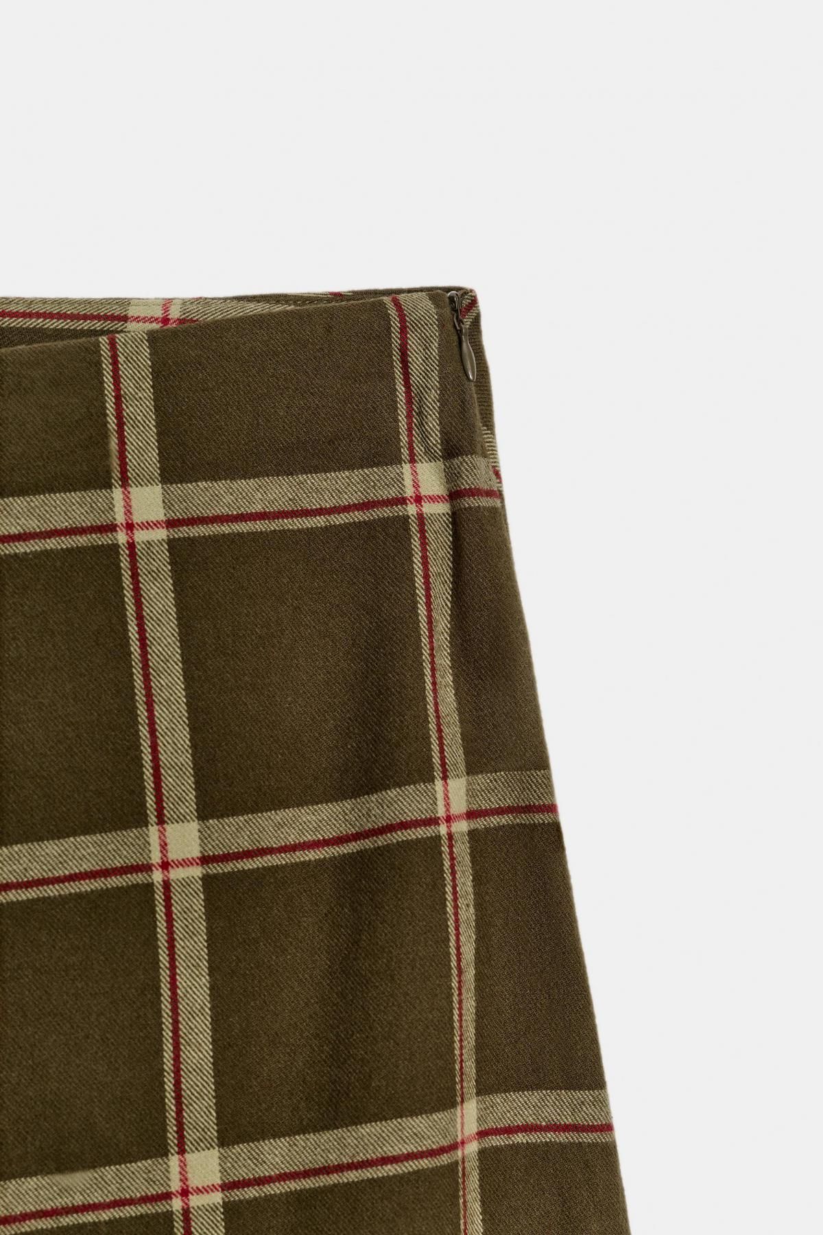 자라 러플 체크 코튼 미디 스커트 1255/404 KHAKI - 상세 이미지 4