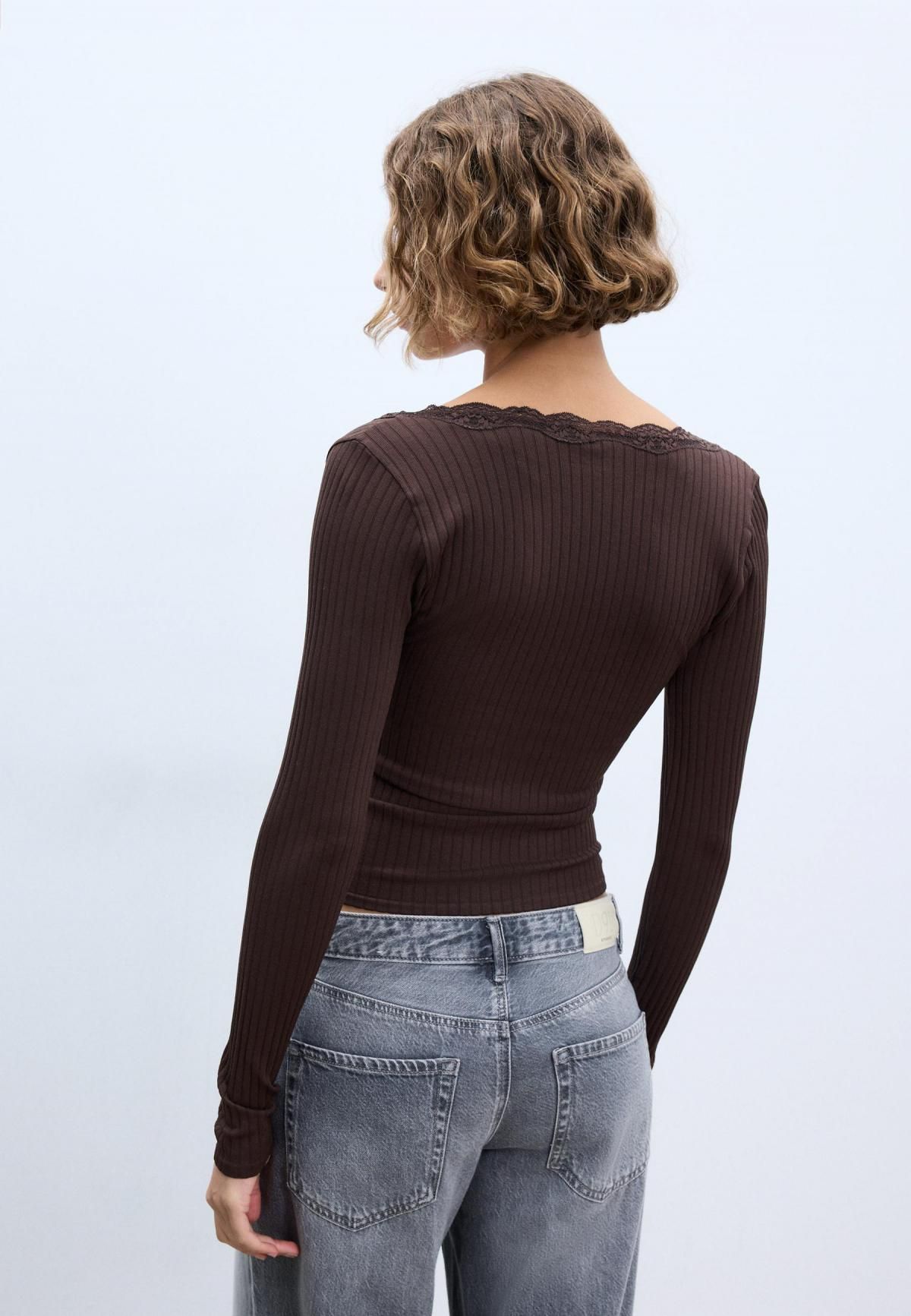 스트라디바리우스 심리스 레이스 브이넥 긴팔 티셔츠 6658/896 BROWN - 상세 이미지 3