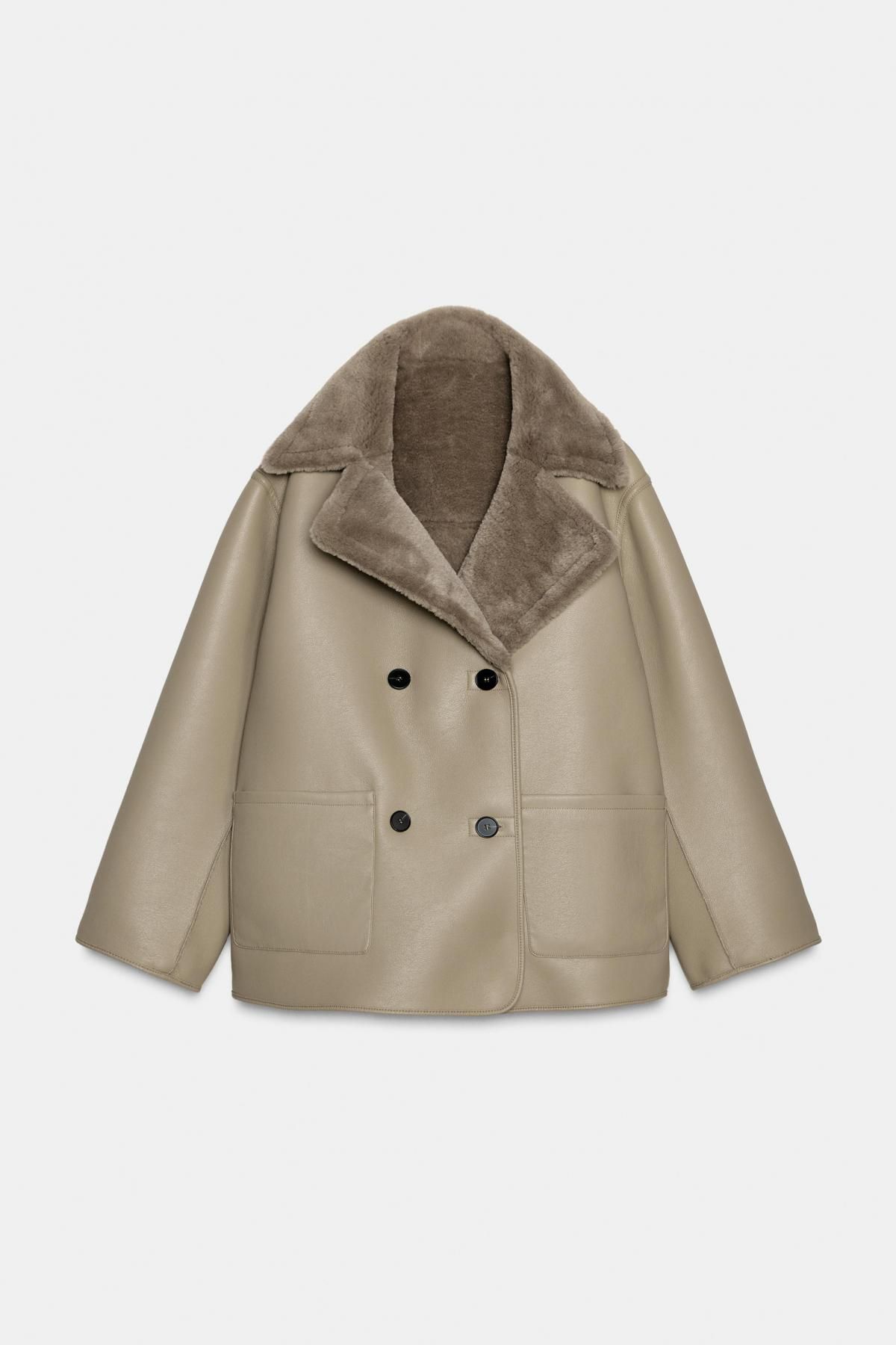 자라 리버서블 페이크퍼 레더 더블코트 8490/704 TAUPE GREY - 상세 이미지 3