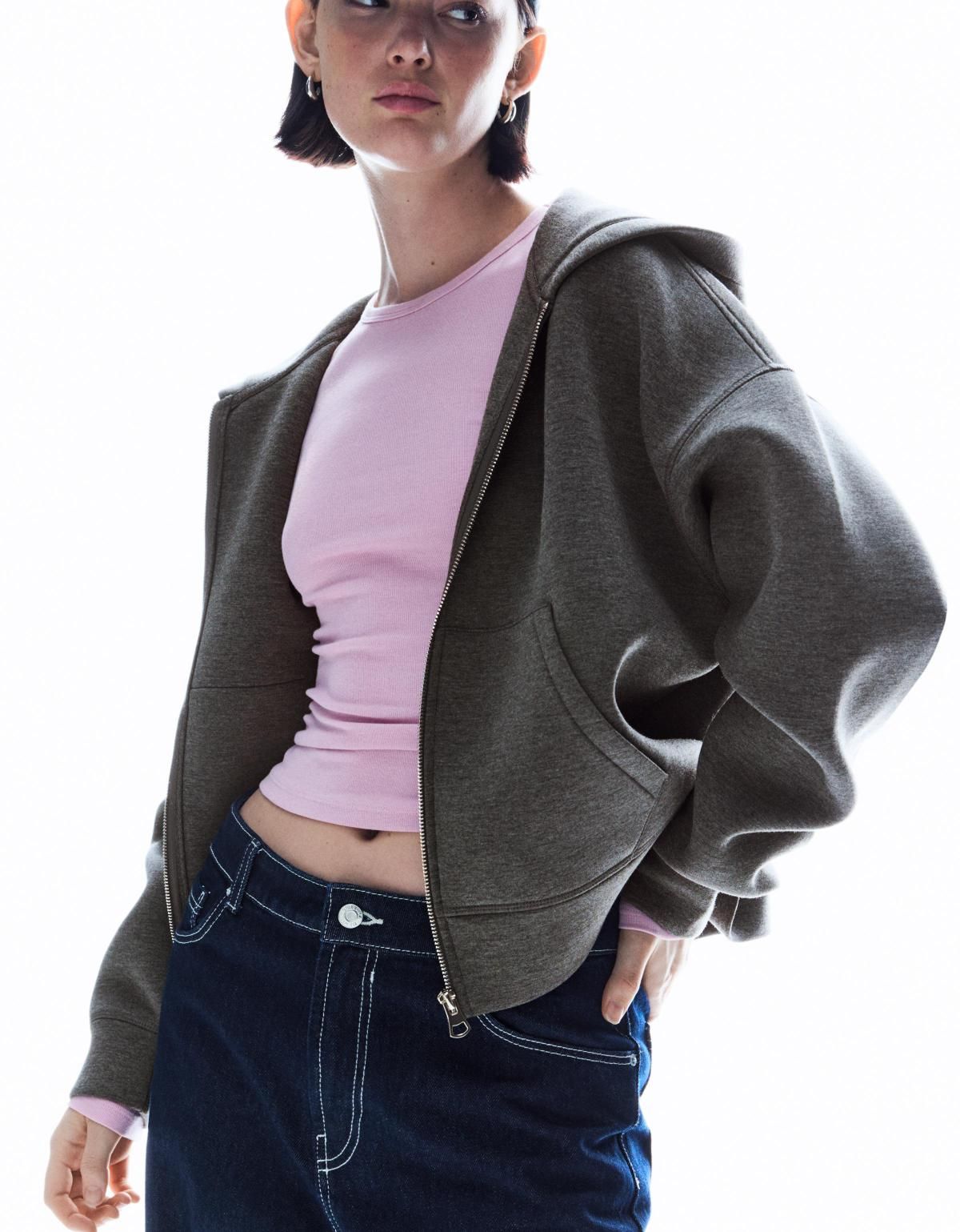 버쉬카 오버사이즈 네오프렌 집업 후드티 0063/714 GREY - 상세 이미지 5