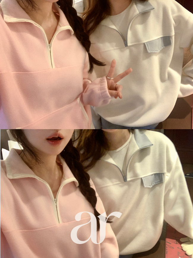 2타입 배색 후리스 반집업 맨투맨 ts4792 - 상세 이미지 5