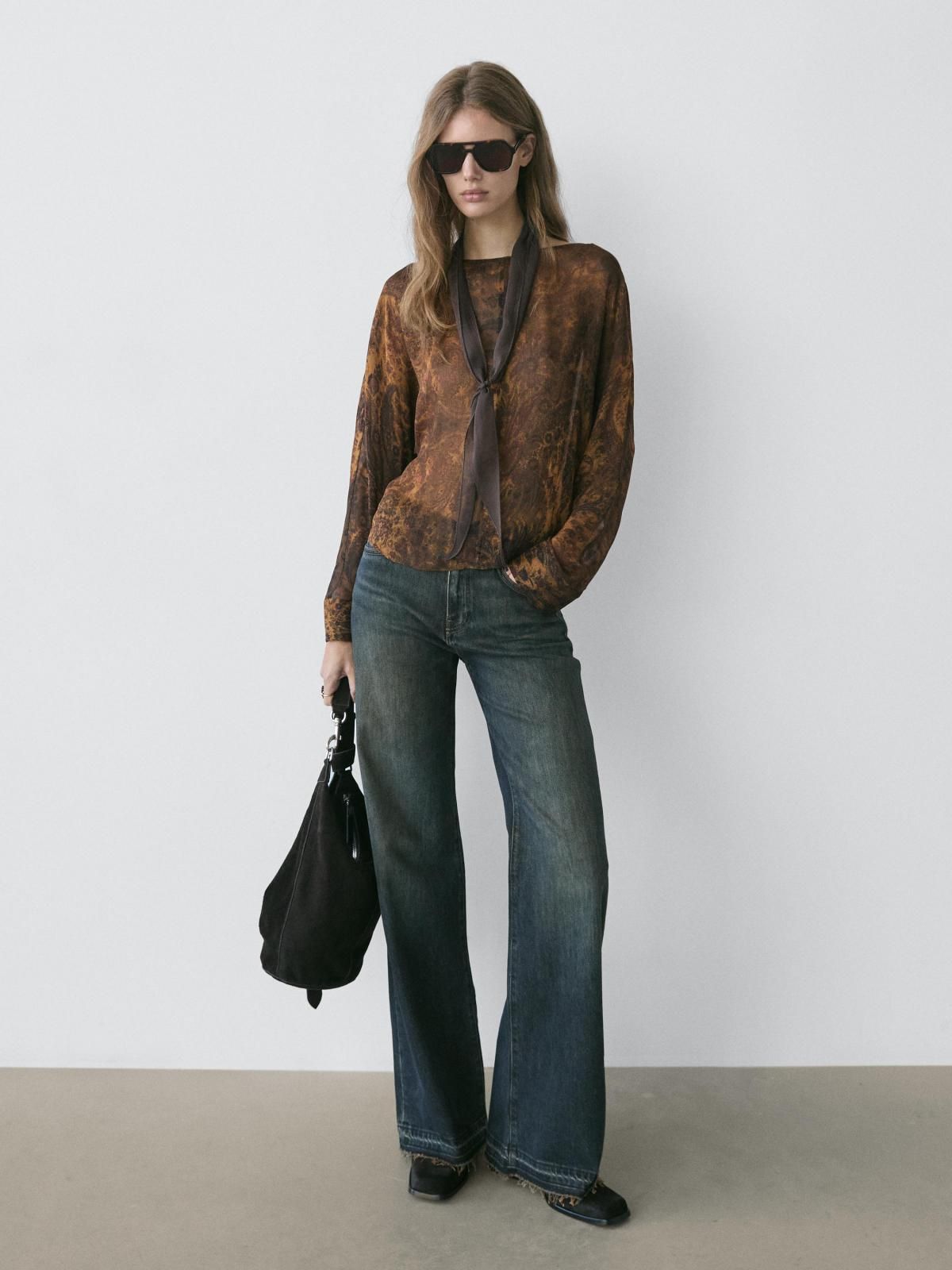 마시모두띠 트렌디 시스루 프린트 블라우스 5148/673 DARK KHAKI - 상세 이미지 4