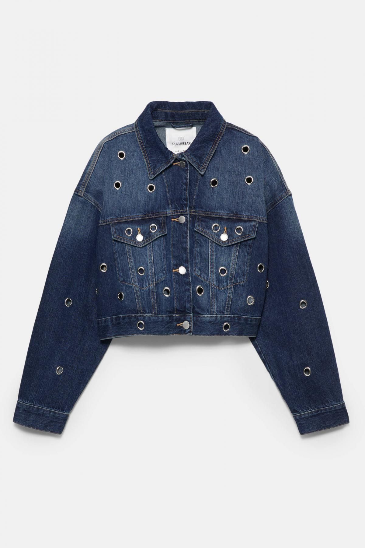 풀앤베어 테크니컬 아일렛 데님 크롭 재킷 7701/301 MEDIUM BLUE - 상품 이미지