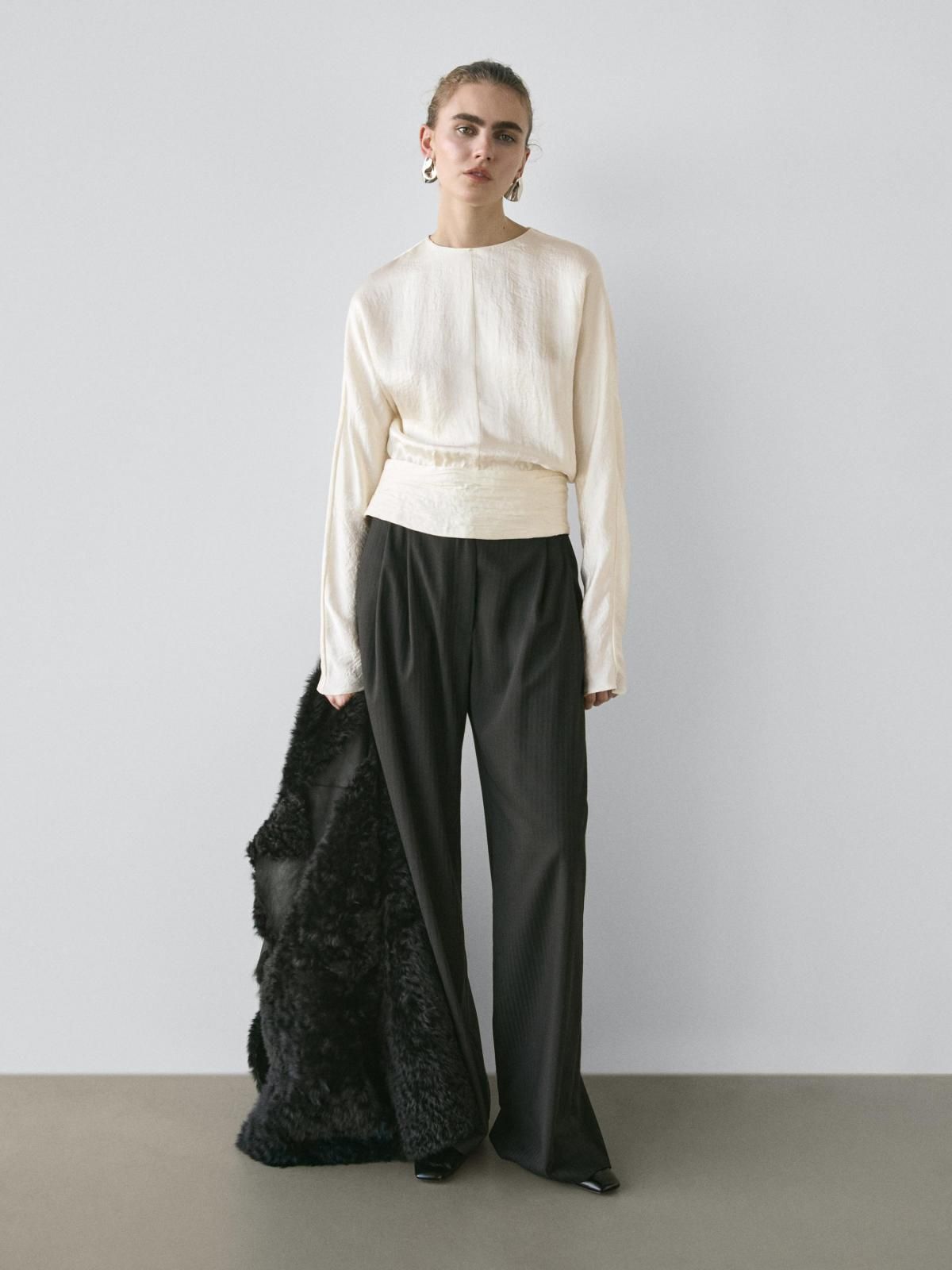 마시모두띠 와이드핏 스트라이프 슬랙스 팬츠 9011/951 BLACK - 상세 이미지 4