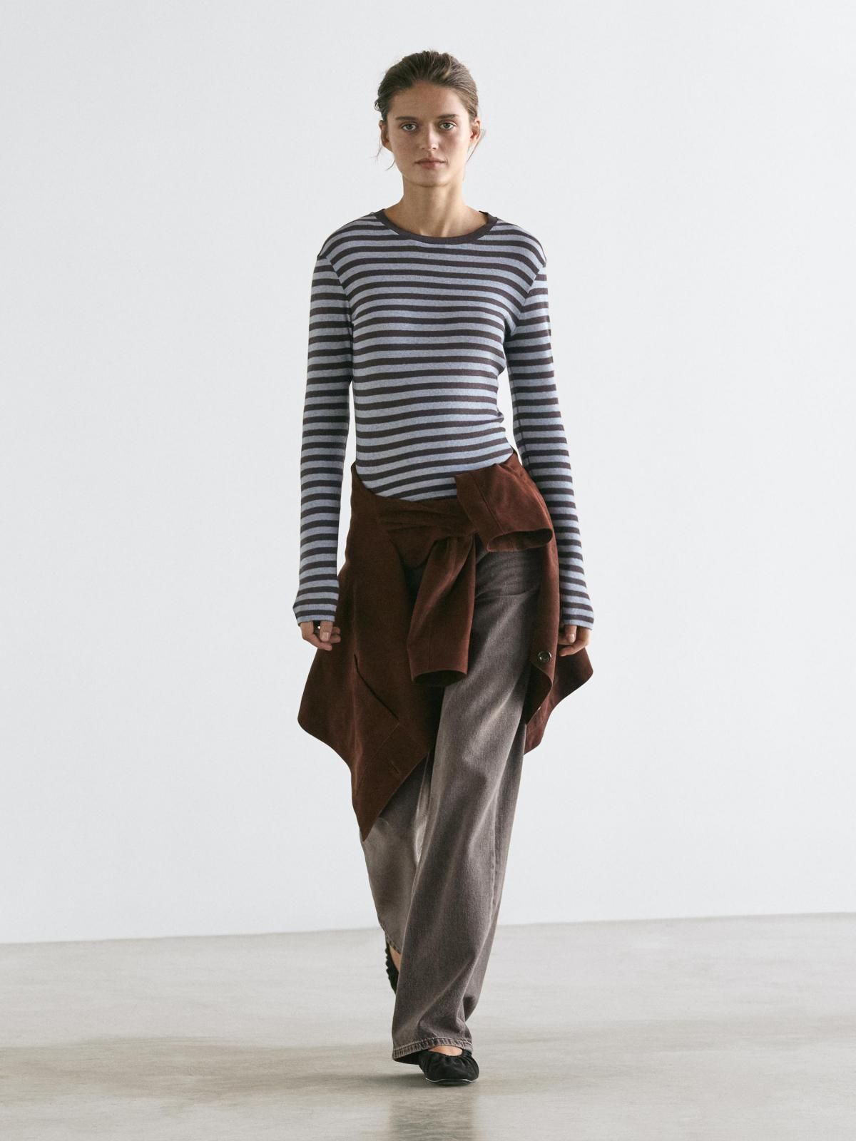 마시모두띠 스트라이프 코튼블렌드 긴팔 티셔츠 6286/106 BROWN - 상세 이미지 2