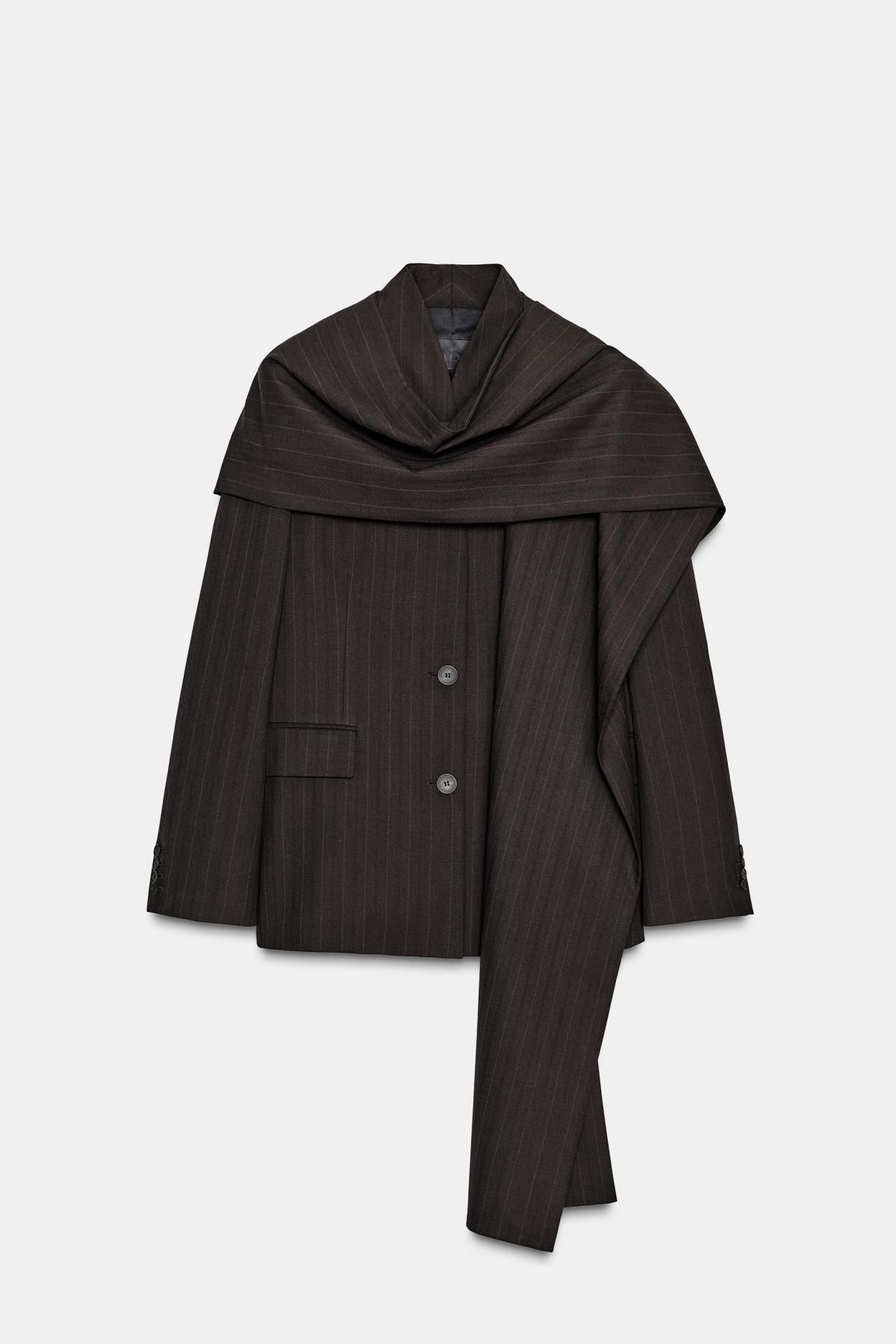 자라 핀스트라이프 스카프 블레이저 9870/145 BROWN STRIPES - 상품 이미지