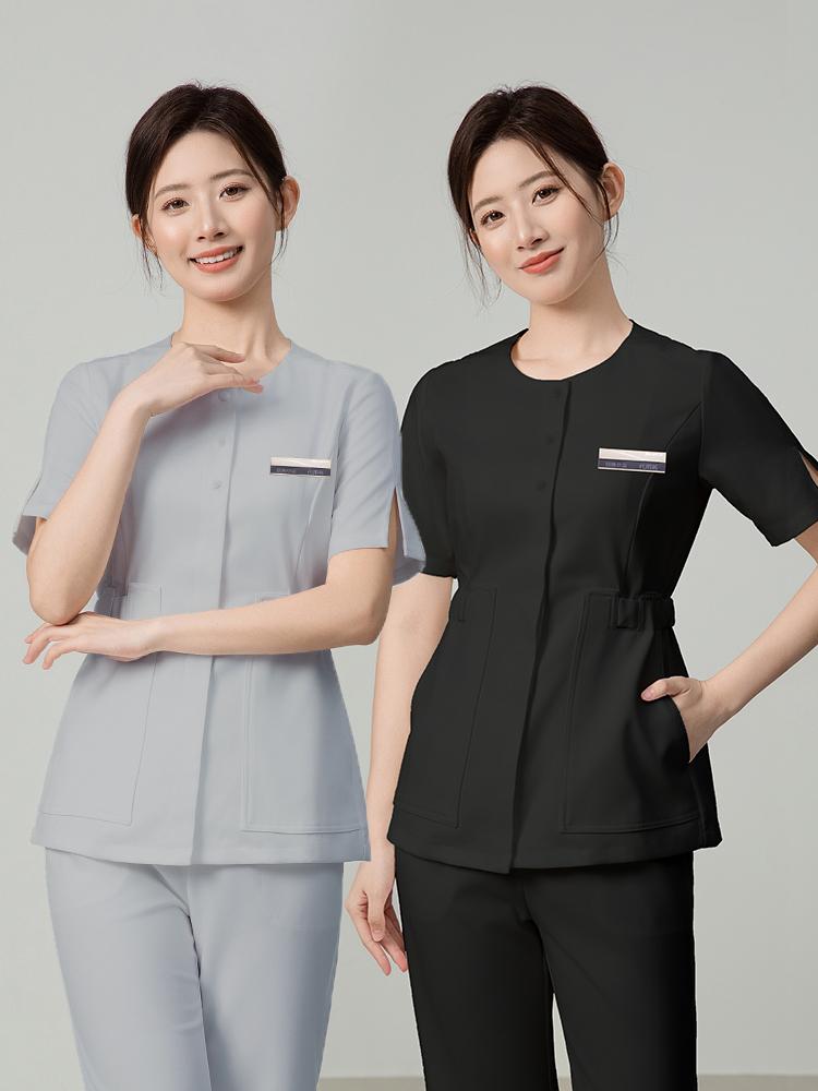 마사지사옷 피부미용유니폼 스파 에스테틱 한의원유니폼 화이트 반팔 S 이미지 8