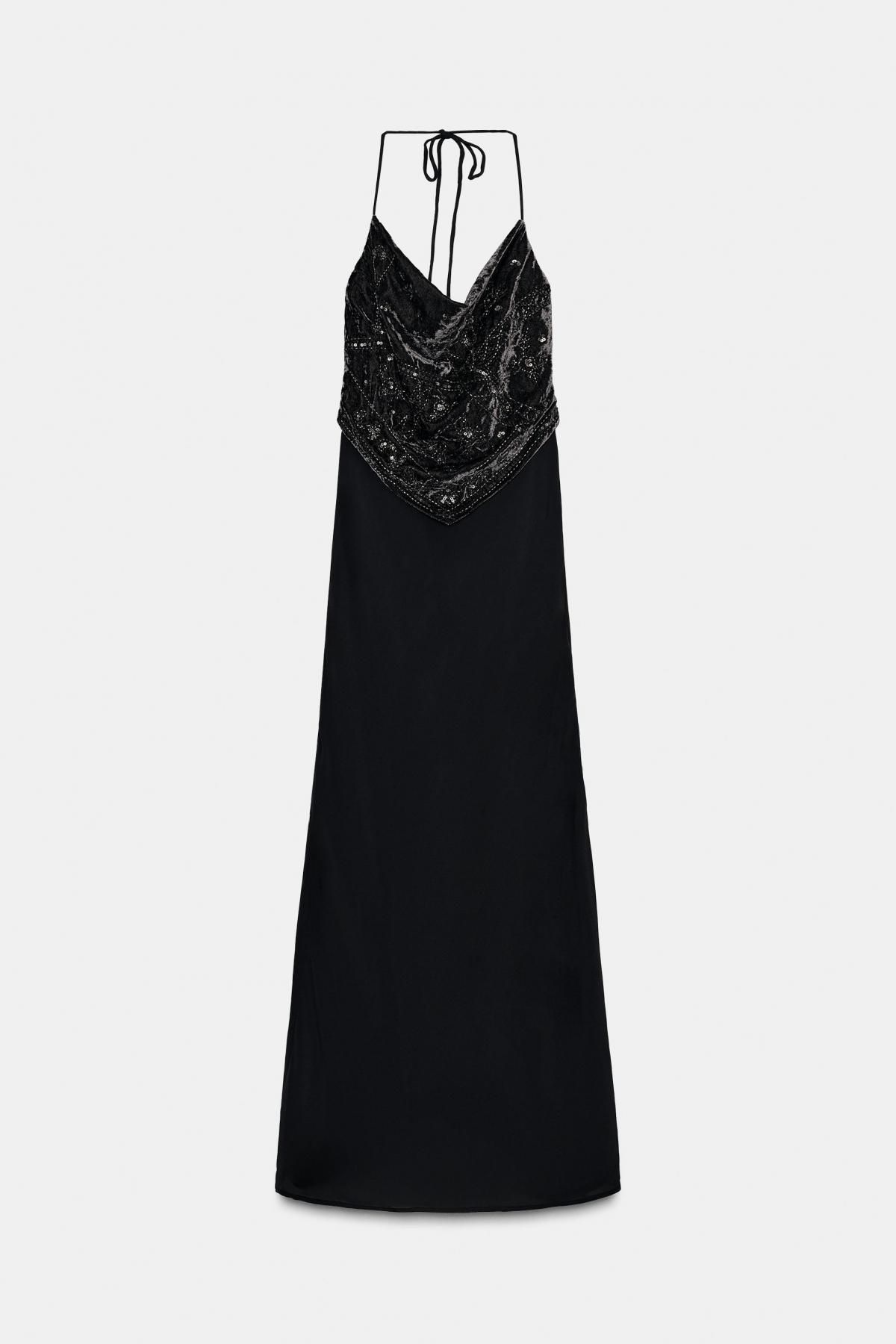 자라 파티 벨벳 비즈 롱 원피스 0881/236 DARK CHARCOAL GREY - 메인 이미지