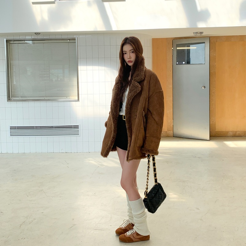 여성 스웨이드 하프 코트 램스울 양모 무스탕 3color - 상세 이미지 4