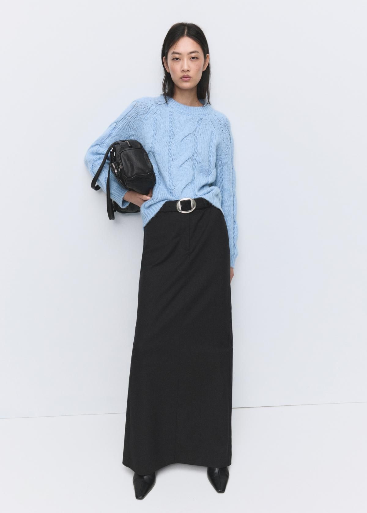 망고 케이블 라운드넥 니트 스웨터 블루 27011278 AZUL CELESTE - 상세 이미지 3